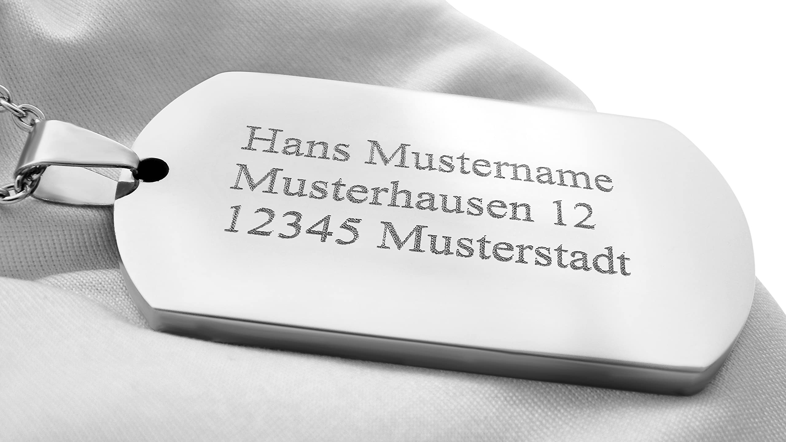 Personalisierte Kette mit Gravur Edelstahl 50 cm mit Anhänger Dog Tag einseitig oder beidseitig in silber - Personalisierte Halskette für Männer Frauen - Personalisierter Schmuck Damen Herren