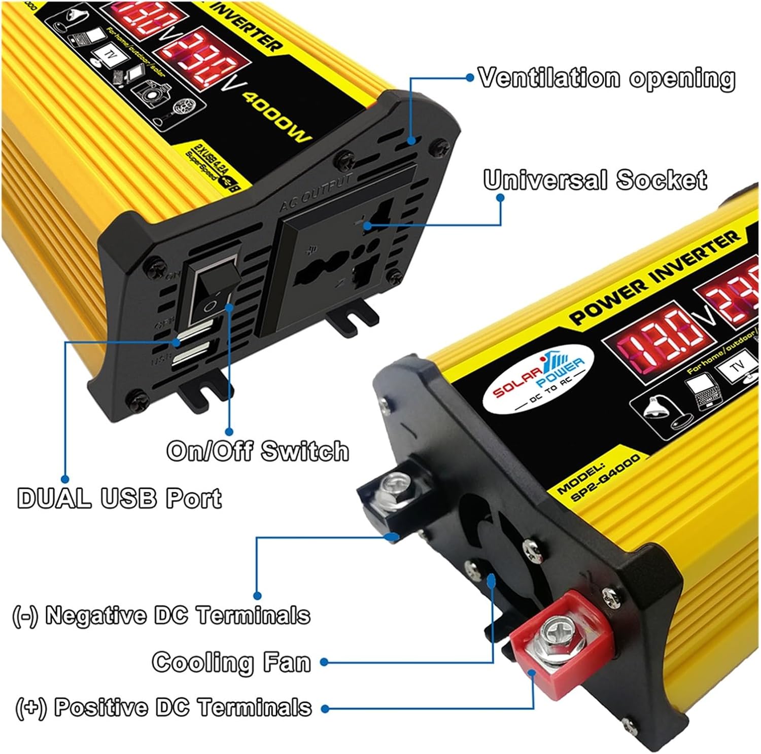 Car Power Inverter 4000W 12V to AC 220/110V Dual USB Fast Charging Transformer Converter Socket Power Adapter Inversor (Color : 110v)