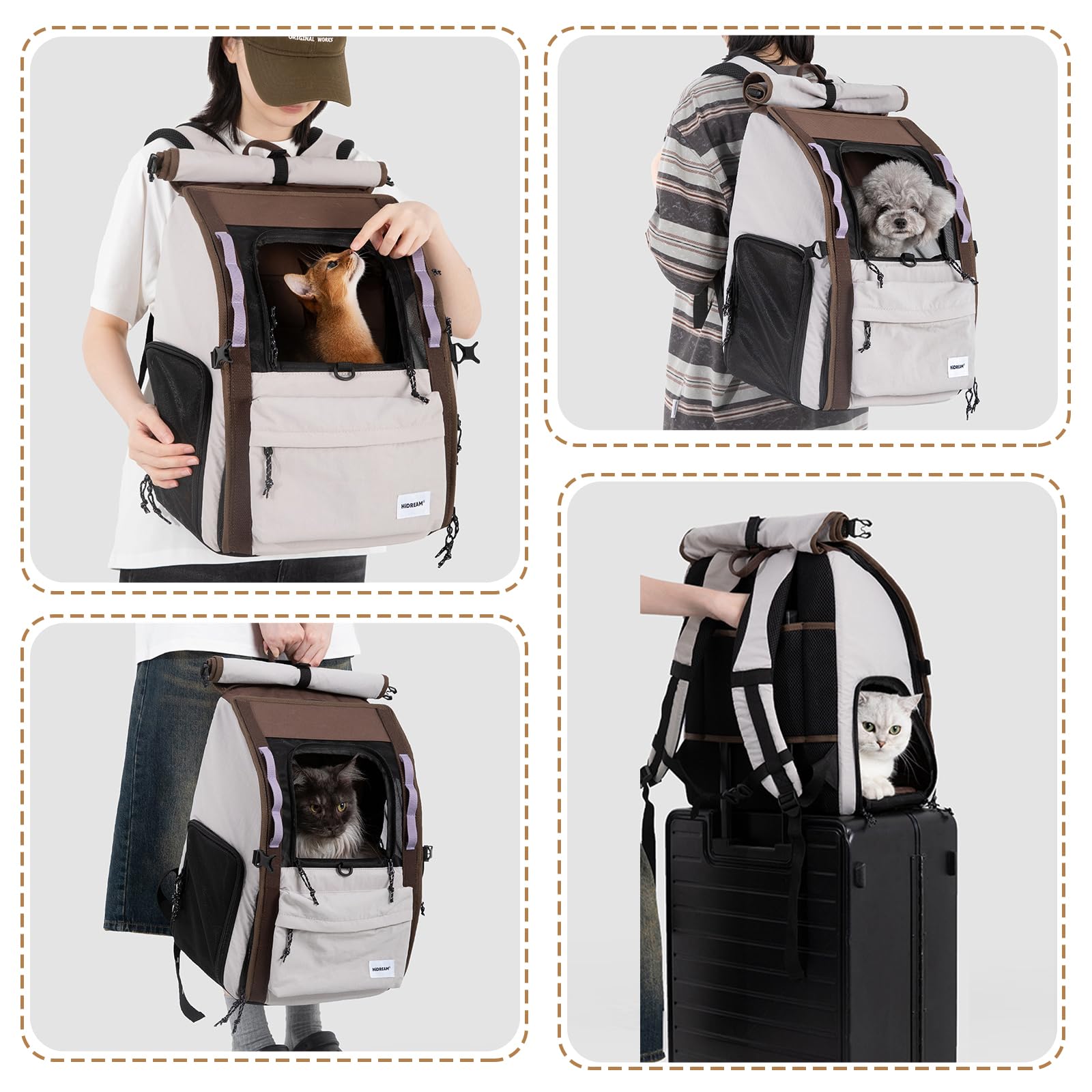 Galatée Mochila para Mascotas, Fabricada En Nailon Transpirable, con Un Diseño Estable y Gran Capacidad, Que Incluye Una Cortina Enrollable（Bolsa Gris）