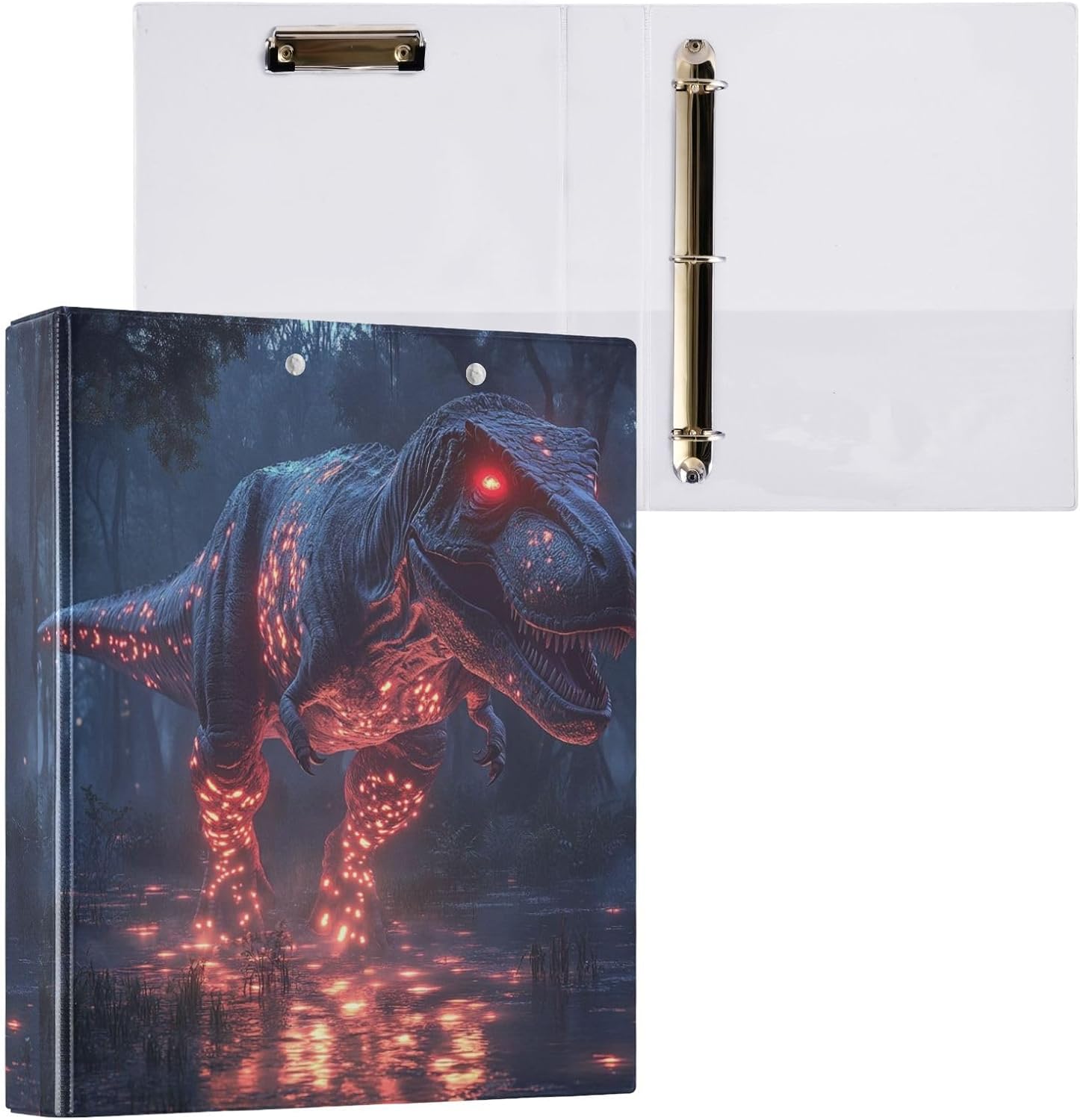 3 Ring Binders Forest Dinosaur Wild T Rex 1.5 Inch Round Rings Decorative Binder with Clipboard PVC Pockets Fit 8.5 x 11 Inch Paper for School Office 2 Pack