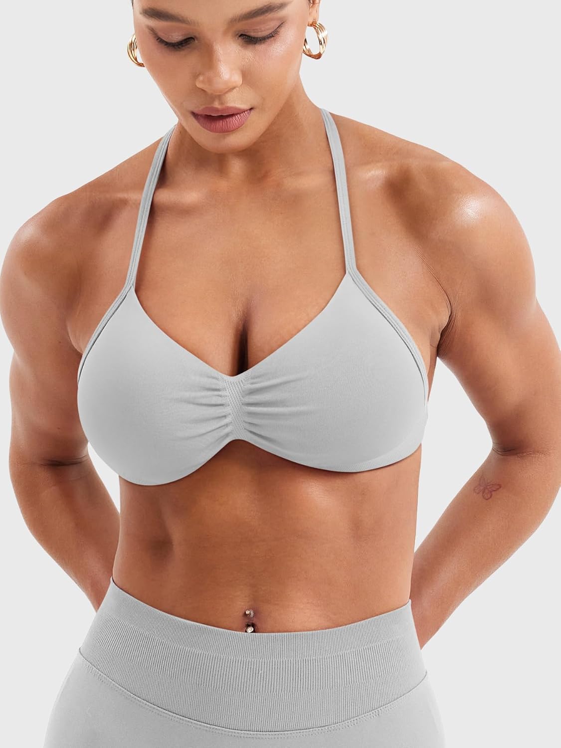 YEOREO SoftHue Impact Strappy Halter Bra for Sports Intensify Women Workout Backless Padded Gym Yoga Bra - Image 5