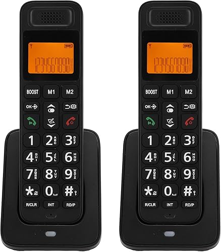 PUSOKEI Teléfono inalámbrico con DECT 6.0, altavoz dúplex completo con pantalla LCD, teclas grandes, teclado iluminado, bloqueo de llamadas, aumento