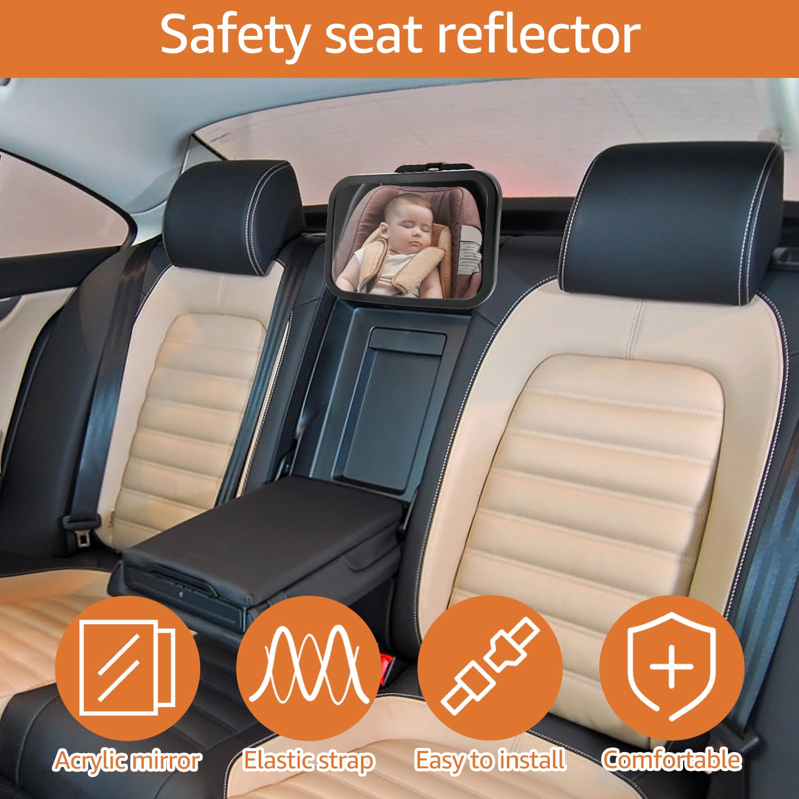 KTZCTPCA Baby Car Mirror with Adjustable Strap, Shatterproof Seat Mirror for Baby Rear Facing, Clear Wide View, Car Looking Glass Rear Facing for Newborn Infant