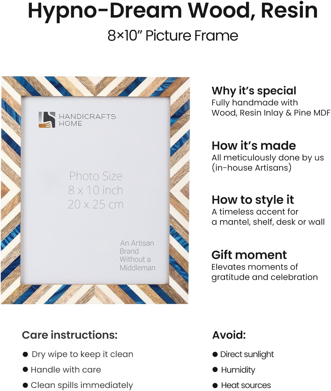 Handicrafts Home 8 by 10 Picture Frame for Home Decor, Tabletop & Wall hanging, Home Decoration, Wooden Frame for Desk Decor, Office & Living Room, Wall, Shelf, Ideal Gift for Christmas, Hypno Dream