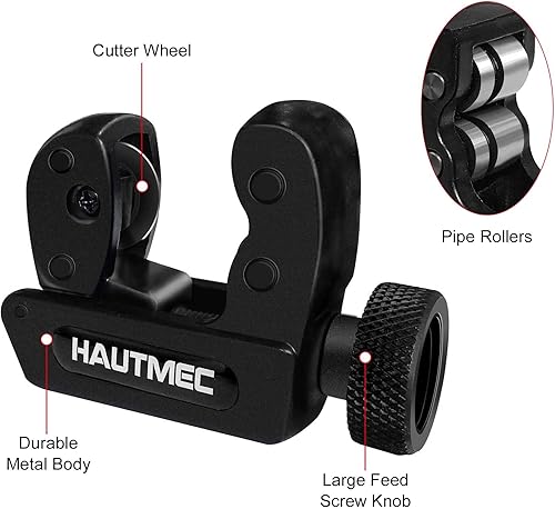 Miniatura 2 de Hautmec Cortador de tubos Pro Compact de alta resistencia, cortador de tubos de 18 a 1-18 pulgadas de diámetro exterior (0.118-1.181 in), cortador