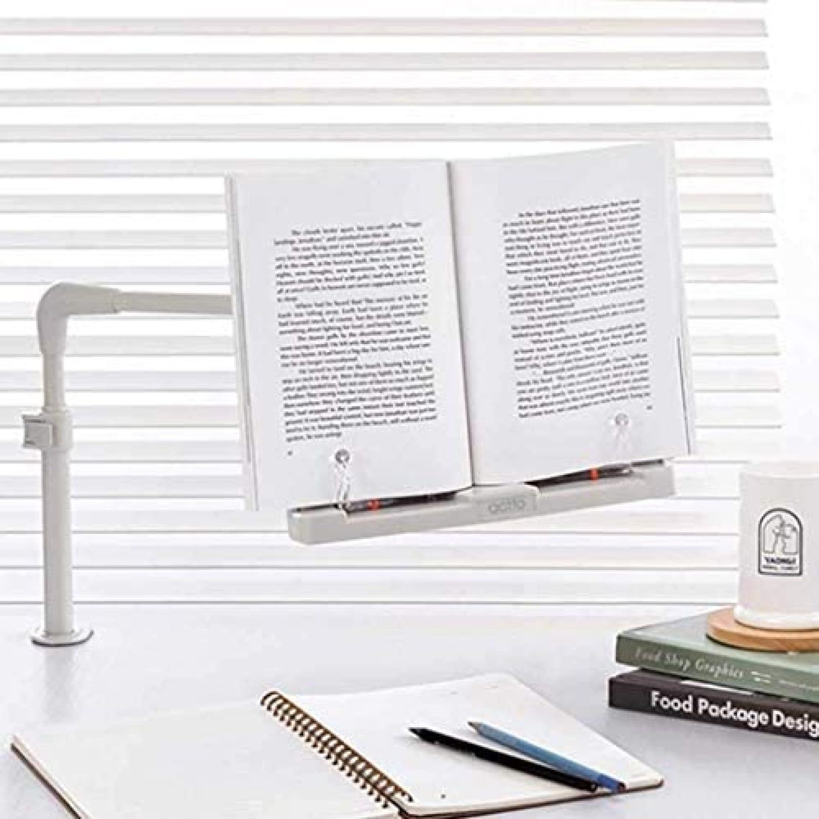 Supporto per Libri Supporto per Libri con Angolo e Lunghezza Regolabili, ruotabile a 360 Gradi - Leggio per Libri di Cucina, Cartella per Libri da Tavolo con Supporto per spartiti con Clip