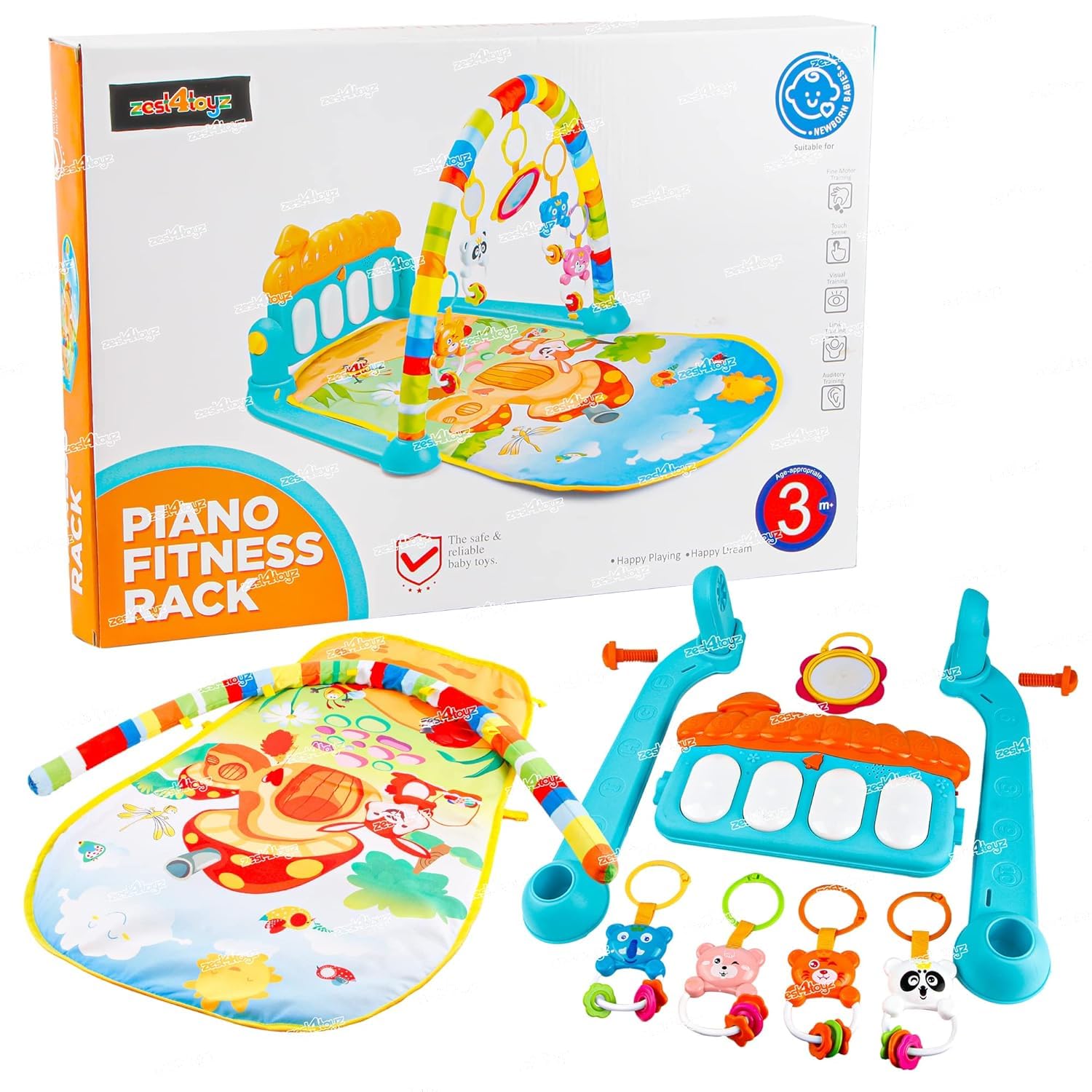 Zest 4 Toyz Baby Play Mat Gym & Fitness Rack with Hanging Rattles Lights & Musical Keyboard Mat Piano Multi-Function (Made in India) - Image 6 thumbnail
