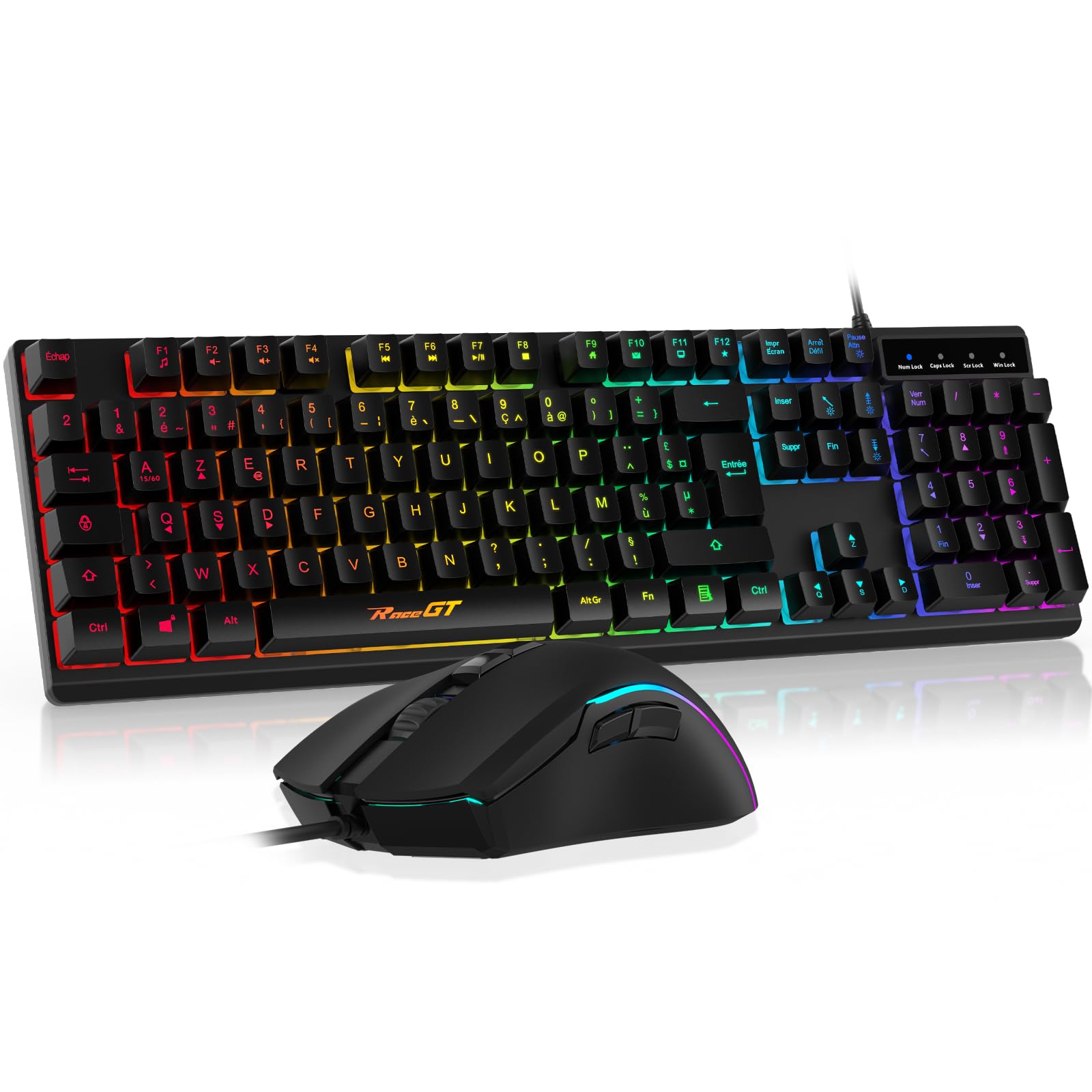 RaceGT Ensembles Clavier et Souris Gaming Filaires Azerty Lumineux 6400DPI