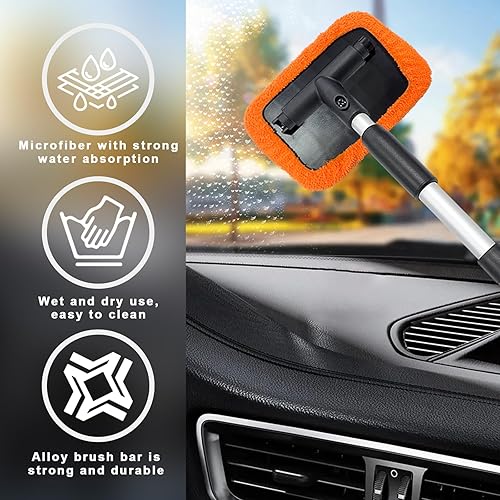 Miniatura 4 de Ziciner Limpiador de parabrisas de automóvil, limpiaparabrisas de microfibra con mango extensible de aluminio y 2 cabezales de almohadilla de tela