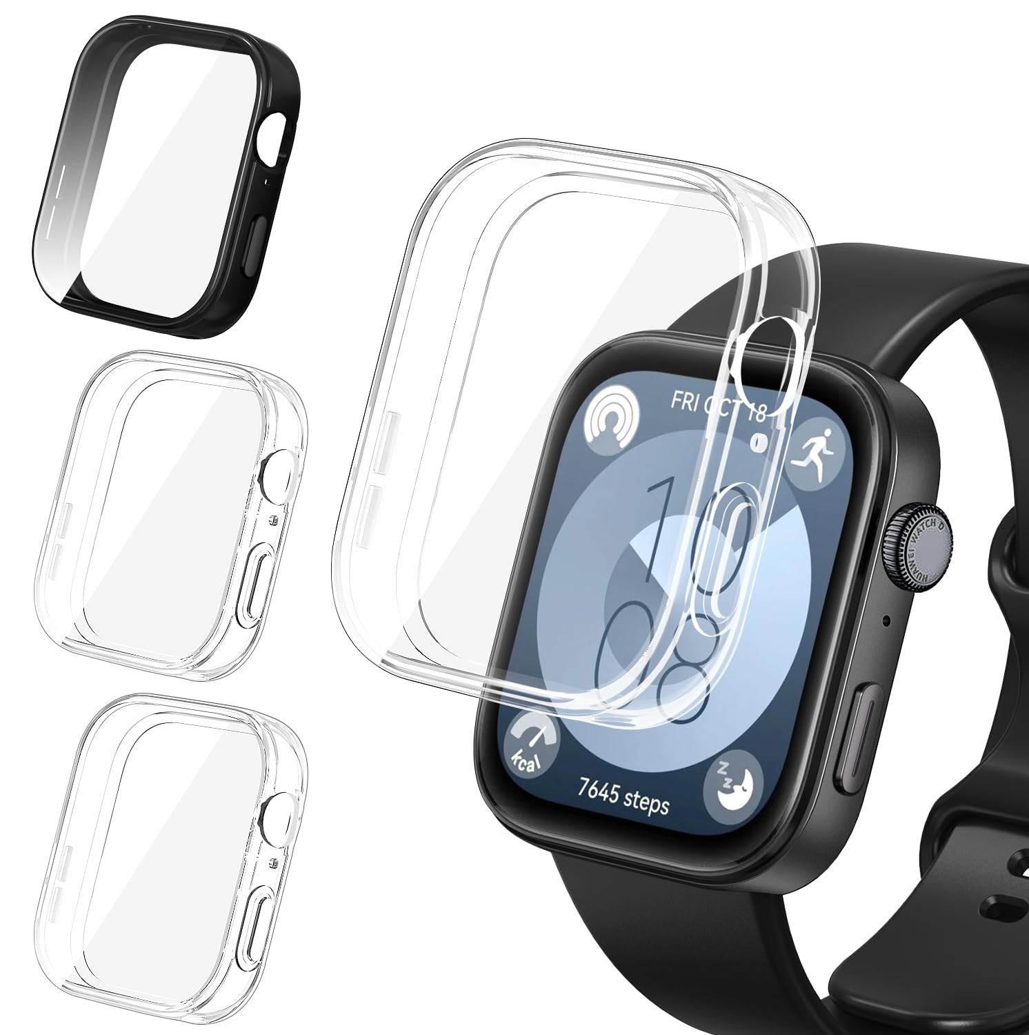 ivoler 3 sztuki etui z osłoną ekranu do Huawei Watch Fit 3, pełne etui ochronne z miękkiego TPU cienkie, odporne na wstrząsy etui odporne na zarysowania (2 przezroczyste 1 czarne)
