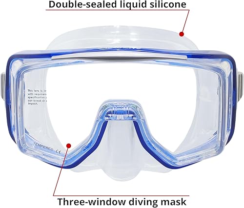 Miniatura 2 de PanoEX - Máscara de buceo de 3 ventanas, vista panorámica, vidrio templado antivaho, falda de silicona antifugas, máscara de buceo, máscara de