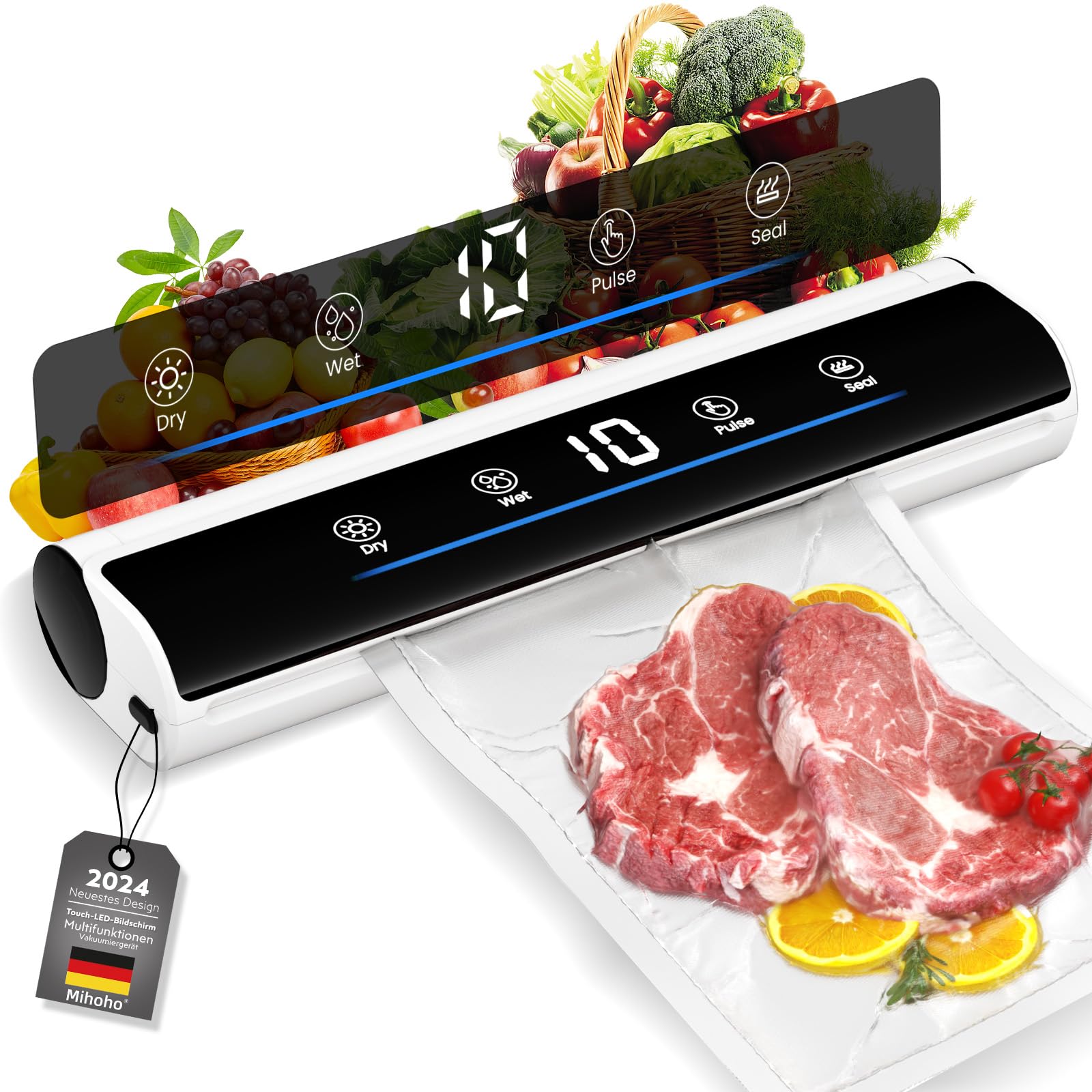 Produktbild von Vakuumierer Für Lebensmittel Vakuumiergerät, Vakuumierer Mit LED-Anzeige Und Spracherinnerung, Automatisches Luftversiegelungsgerät Mit 20 Vakuumierbeuteln, Multifunktions Mit Trocken/Nassversiegelungsmodus (weiß Seal It