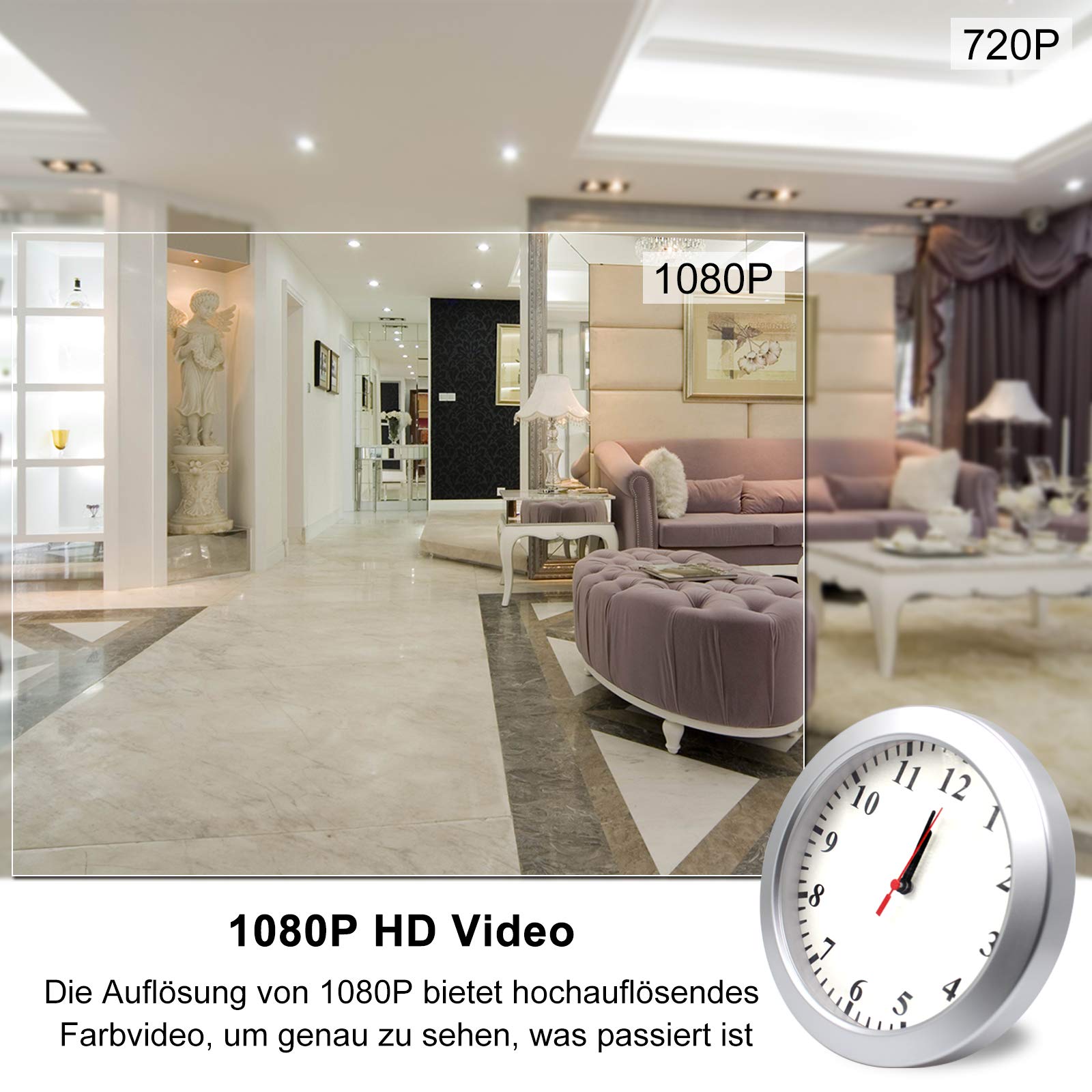 KAMREA HD1080P Überwachungskamera Mini Kamera Videorecorder Nanny Cam mit Bewegungserkennung für Sicherheit zu Hause und im Büro