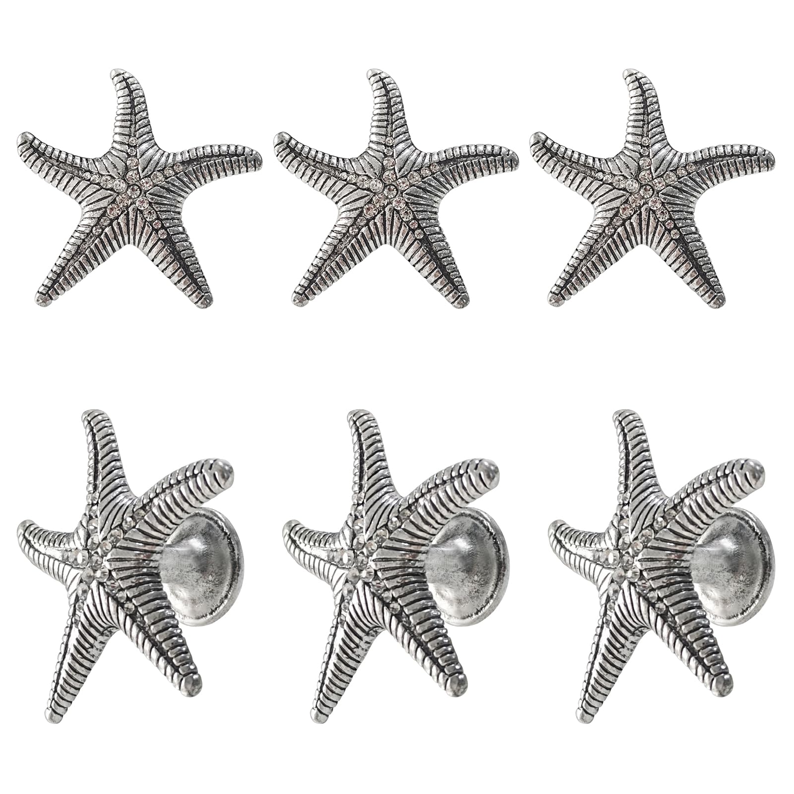 6 Pieces Starfish Knobs, Coastal Beach Cute Ocean Animal Theme Single Hole Pulls for Suitable for Suitable for Kitchen Bathroom Dressers Closets Kitchens and Other Home Decoration (Starfish)