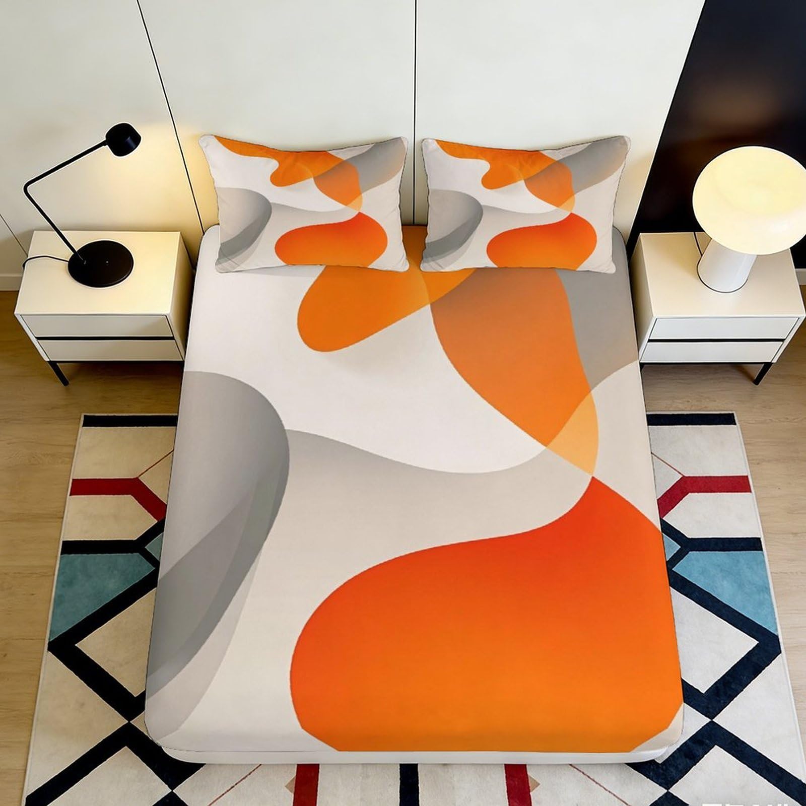 3D Printed Orange Abstract Fitted Sheet Microfiber Modern Art Bed Sheet for Bedroom Guest Room Mattress Cover 90x200x25cm