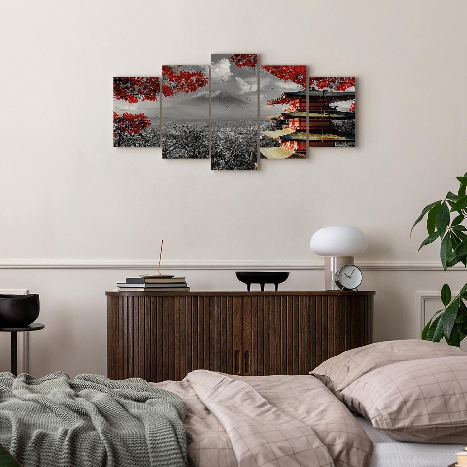 Decomonkey Tableau Sur Toile New York 100x50 Cm 5 Pièces – Décoration Murale Intissé New York Skyline, Peinture Appartement Moderne, Cadre Bois Implicite, Déco Salon Chambre