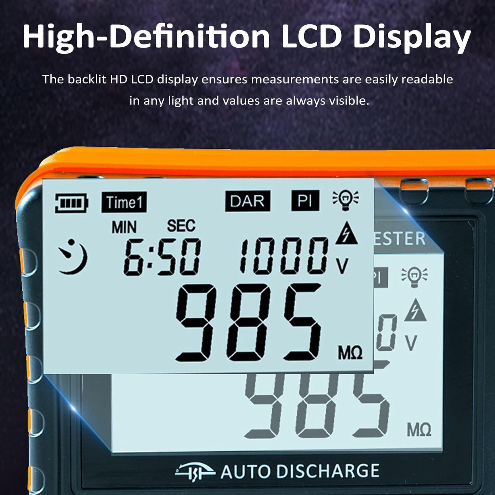 Probador de Aislamiento Digital, Pantalla LCD, Alta Precisión, Alarma de Timbre, Niveles de Voltaje Múltiple, Naranja, Plástico, Prueba de Voltaje de CA, para Pruebas de Equipos
