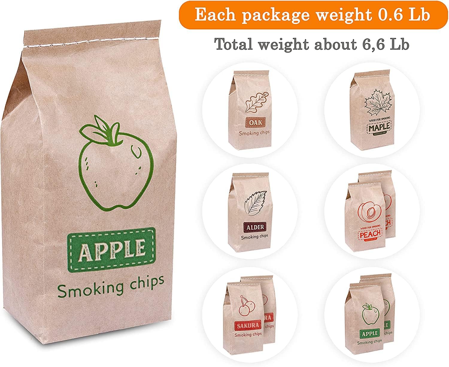 Zorestar Wood Chips for Smokers - 9 pcs Variety Pack of Oak | Alder | Cherry | Apple Chips for Smoking and Grilling + Bonus e-Book : Patio, Lawn & Garden