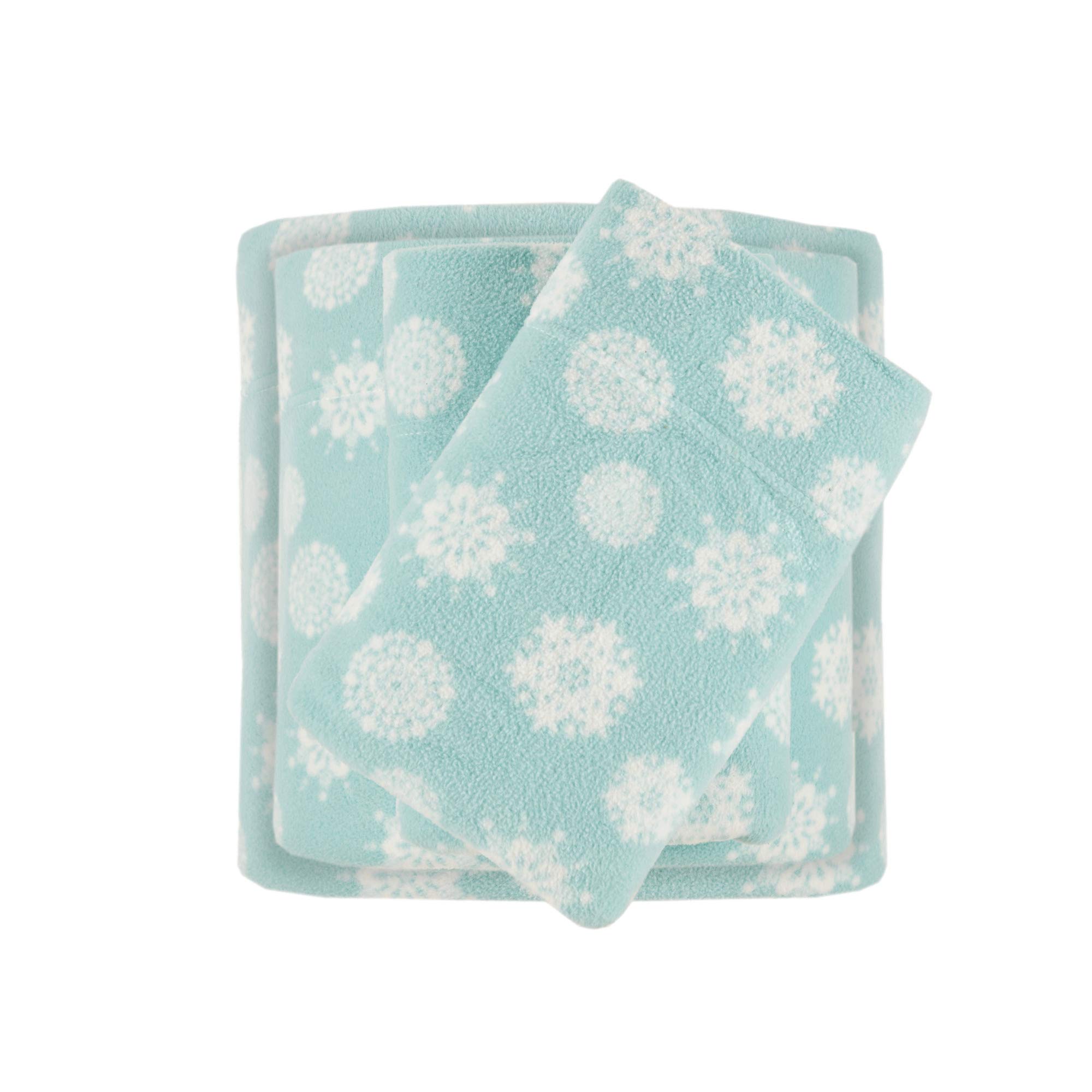 JLA HOME True North by Sleep Philosophy Micro Fleece, Warm, Soft Plush Sheets with 14" Deep Pocket Cold Season Cozy Bedding-Set, Matching Pillow Case, Full, Blue Snowflake