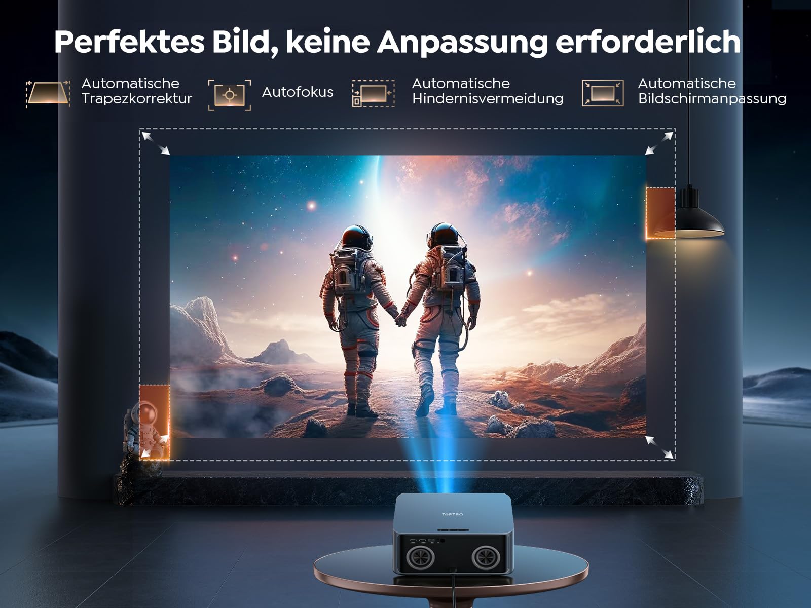 Toptro Beamer 4K 1500 ANSI Smart Beamer Heimkino 1080P Full HD Projektor mit KI-Autofokus Trapezkorrektur Bluetooth WiFi