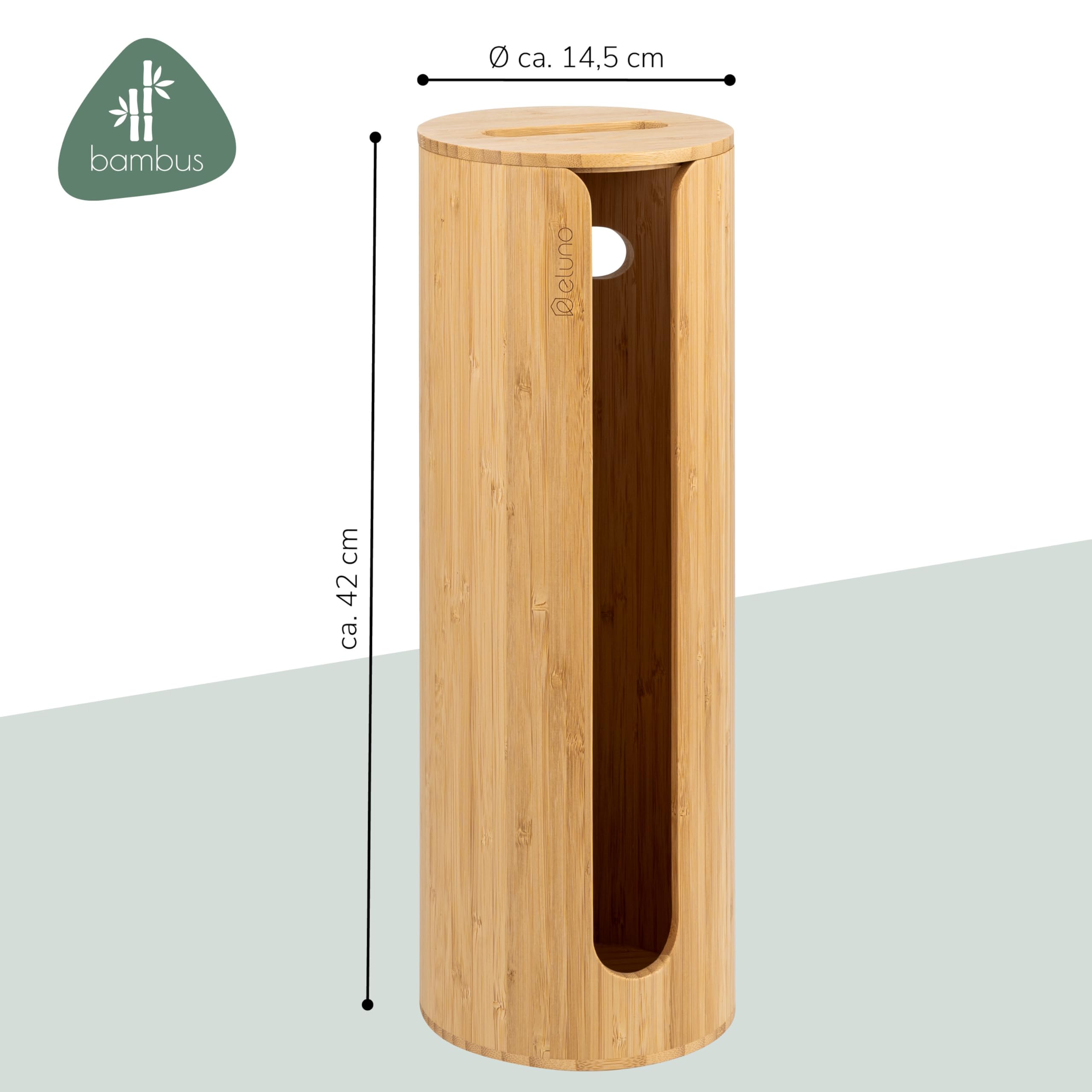 Eluno Rangement pour 4 rouleaux de papier toilette en bambou, porte-rouleau autoportant avec couvercle et étagère