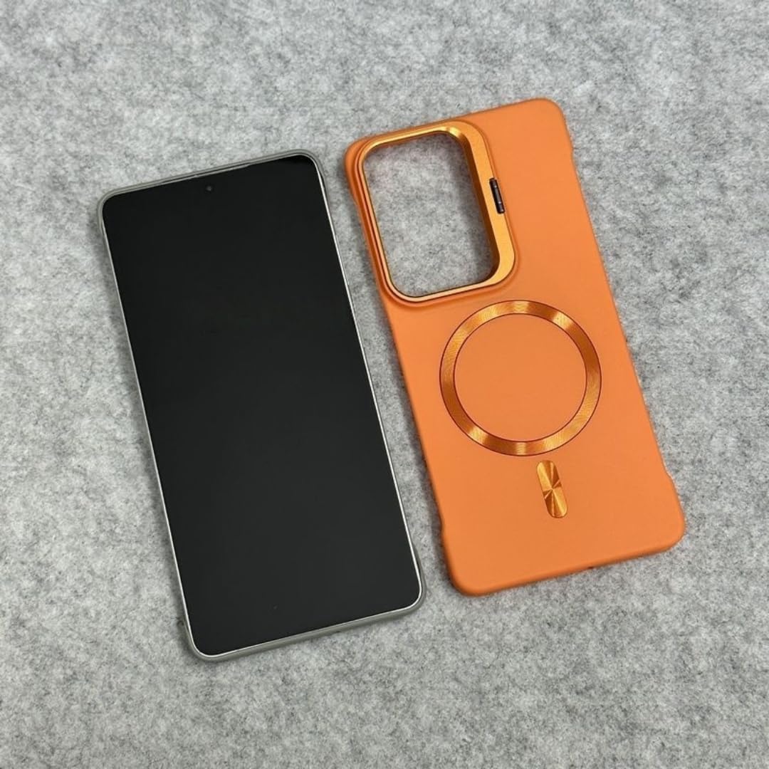 Etui ochronne na telefon Samsung Galaxy S26 Ultra Plus z matową ramką, bezramkowe, magnetyczne, składane, z podstawką (do Galaxy S26/pomarańczowe)