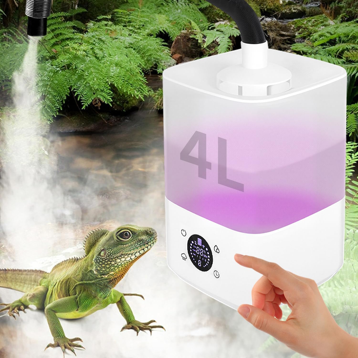 4L Reptile Humidifier Fogger Top Fill with Timing and Colorful Night Lights,Water Visualization Fogger Mister System Adjustable Spray Volume for Reptiles Amphibians Herps Vivarium (4L with Timing)