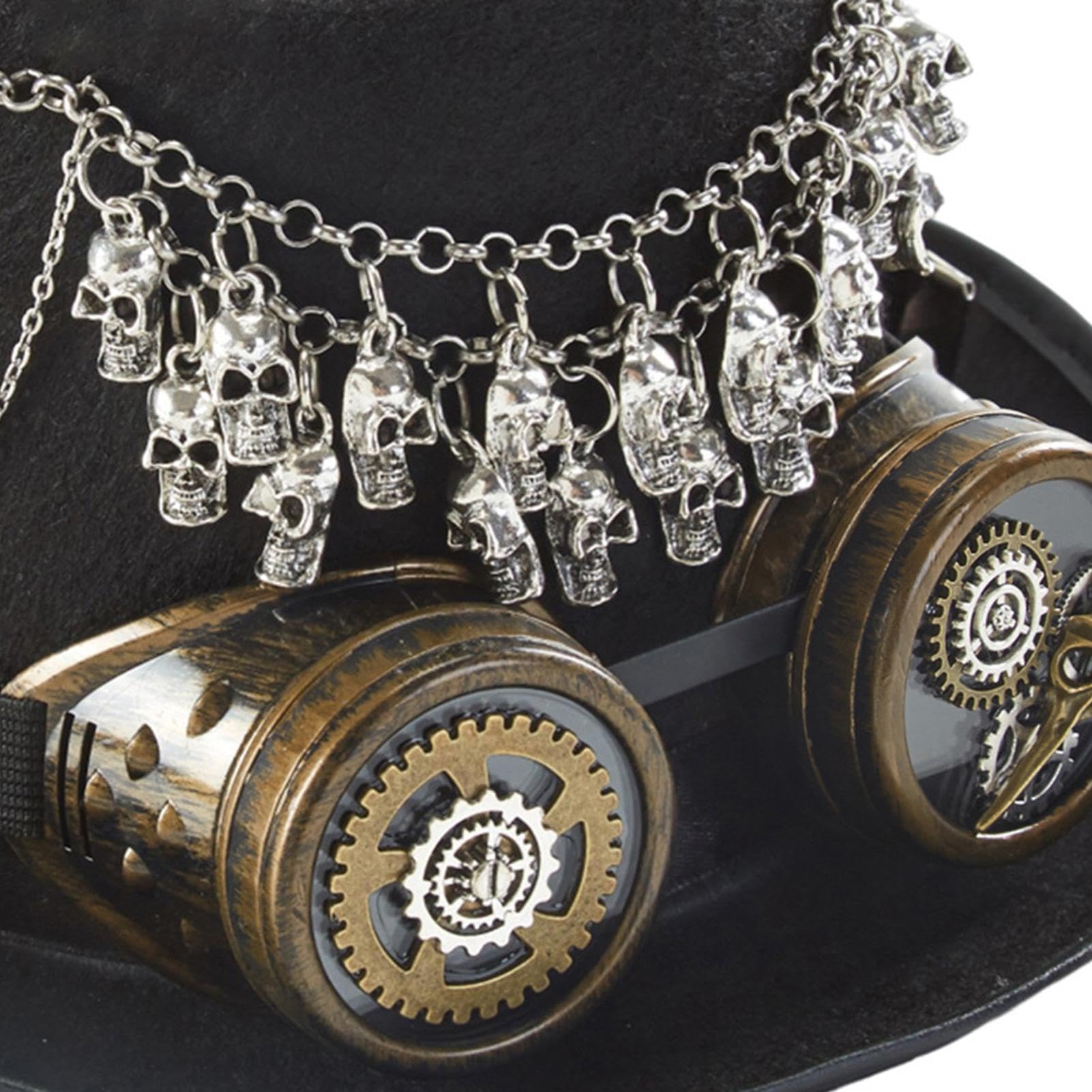 Cappello a cilindro Steampunk con teschio spettrale retrò con cinturino | Cappello Steampunk per adulti, cosplay, con occhiali, per uomini, donne, madri, fidanzate, carnevale, feste in maschera