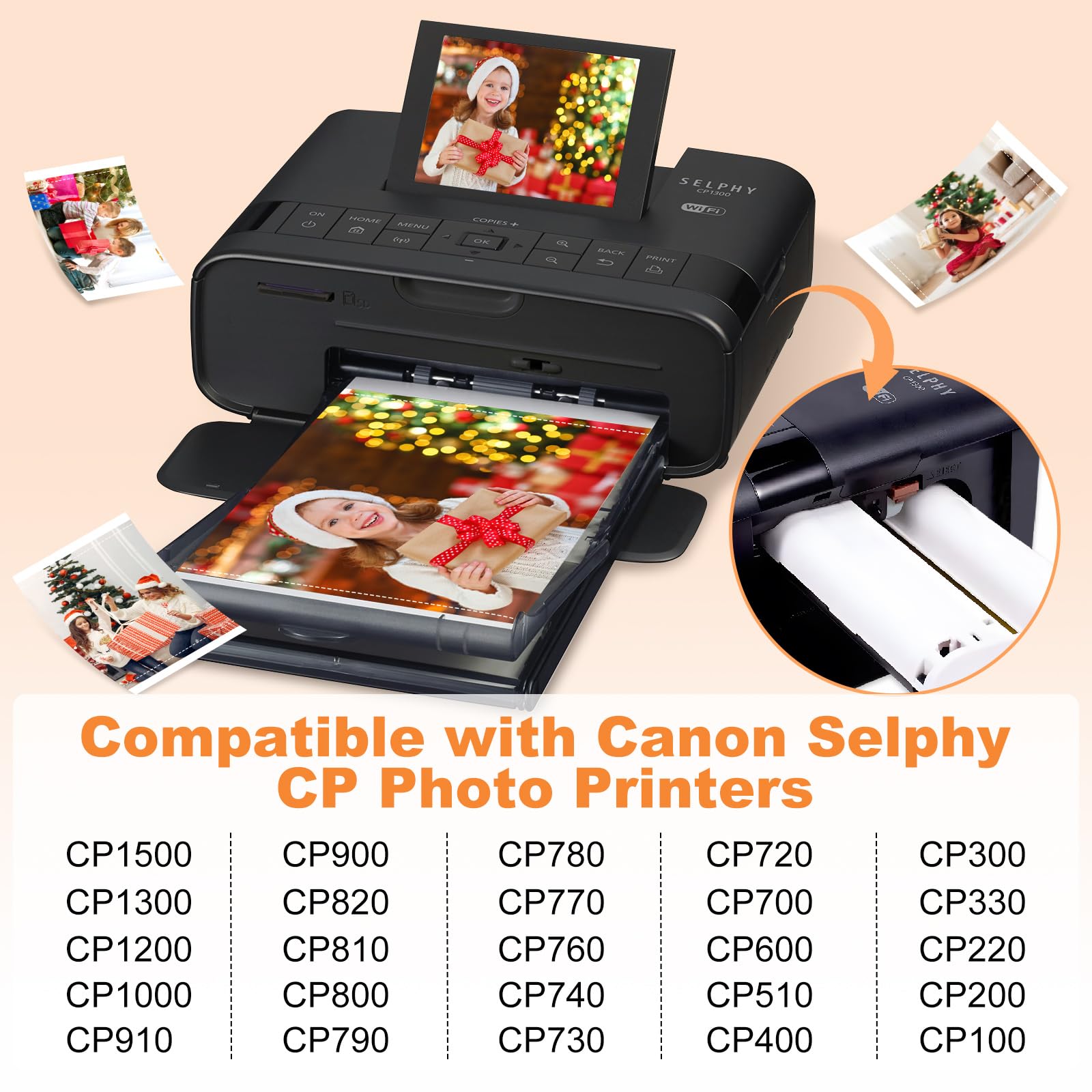 Kompatybilny z Canon Selphy CP1300 CP1500 atramentami i papierem Multipack 108 papier fotograficzny + 3 wkłady kolorowe, zamiennik do Canon KP-108IN 3115b001(AA) do drukarki fotograficznej Selphy CP