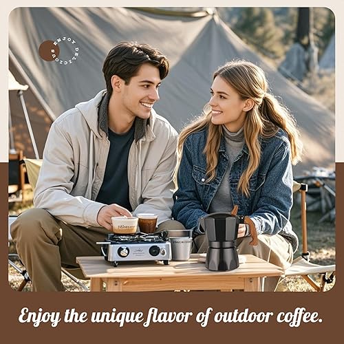 Miniatura 8 de Moka Pot - Cafetera italiana de aluminio con mango de tacto frío (negro, 3 tazas)