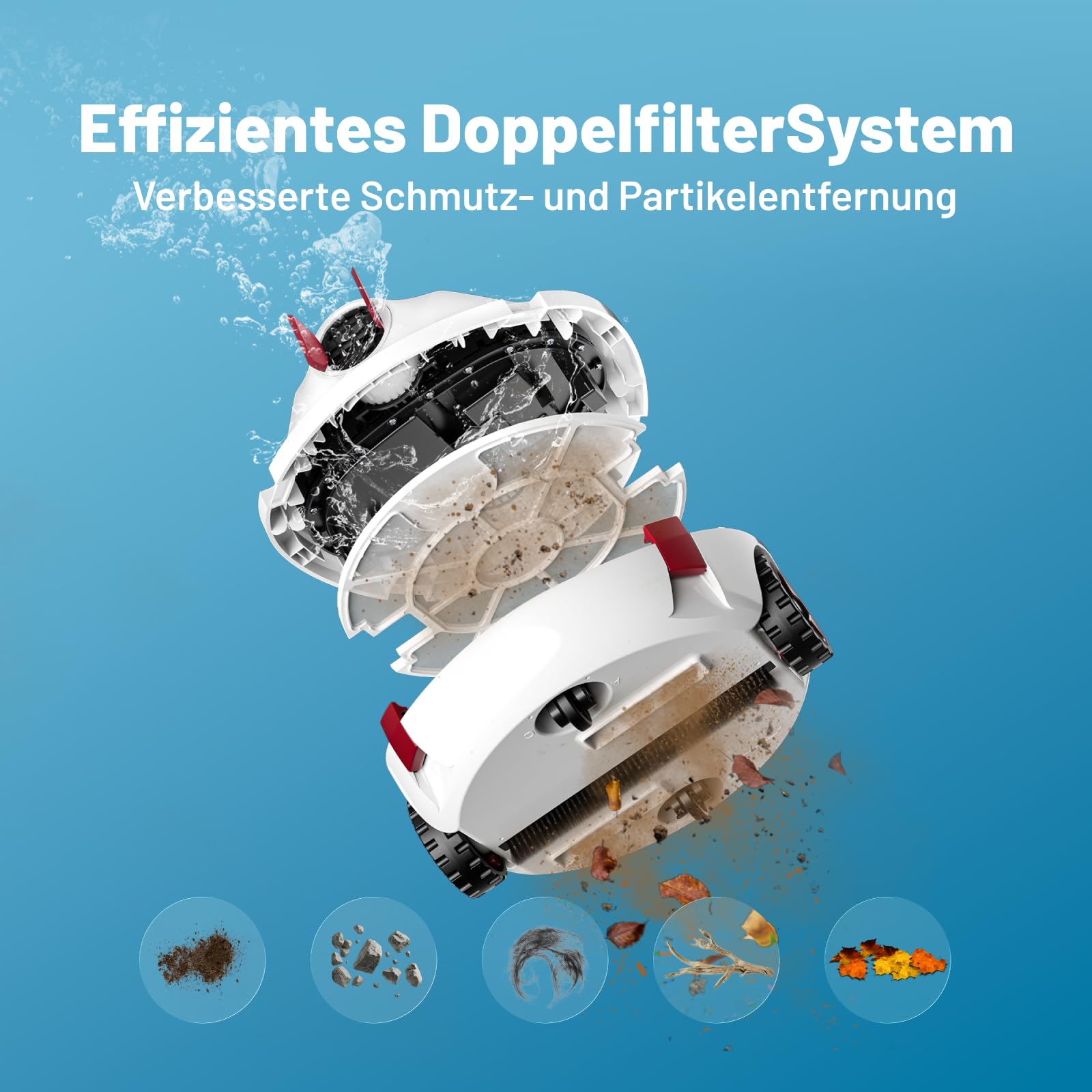 VONKO P10 Poolroboter, kabelloser Poolsauger mit Akku, 100 Min.Reinigungszeit mit Selbsteinparkfunktion, kompakter Poolreiniger Ideal für Flache Böden Pools bis zu 100㎡, Elfenbeinweiß