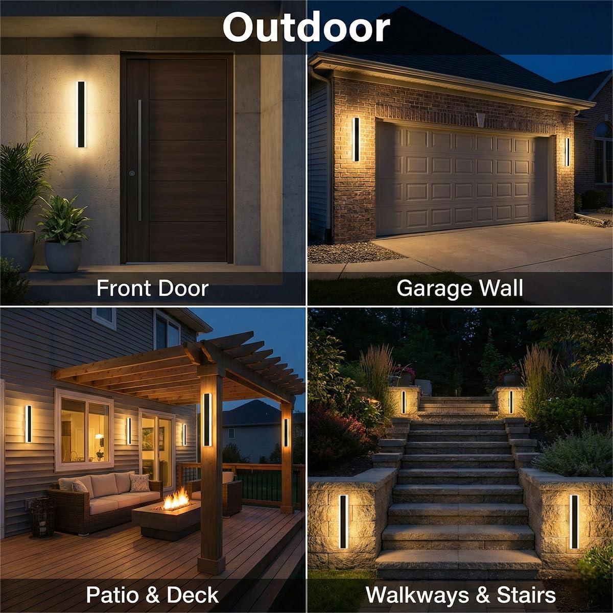 Modern Linear Outdoor Wall Lights, 24" LED Exterior Wall Sconce for Porch & Garage, IP65 Waterproof Architectural Facade Lighting, 3CCT Dimmable Matte Black Fixture for Front Door Entryway