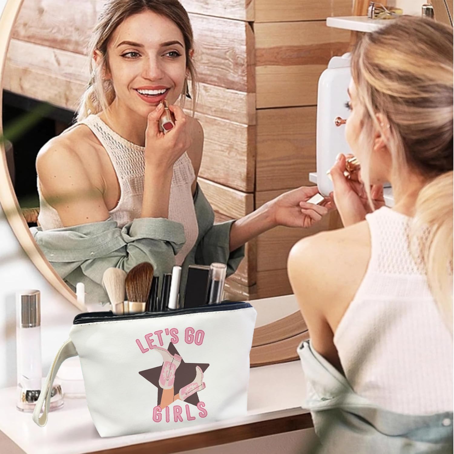 Pink Preppy Coquette Makeup Bag - Pink Preppy Coquette Themed Gifts for Lovers Girls Mom Women, Dorm Room Essentials, Cosmetic Travel Bags for Women, Canvas Zipper Makeup Bag - Image 2