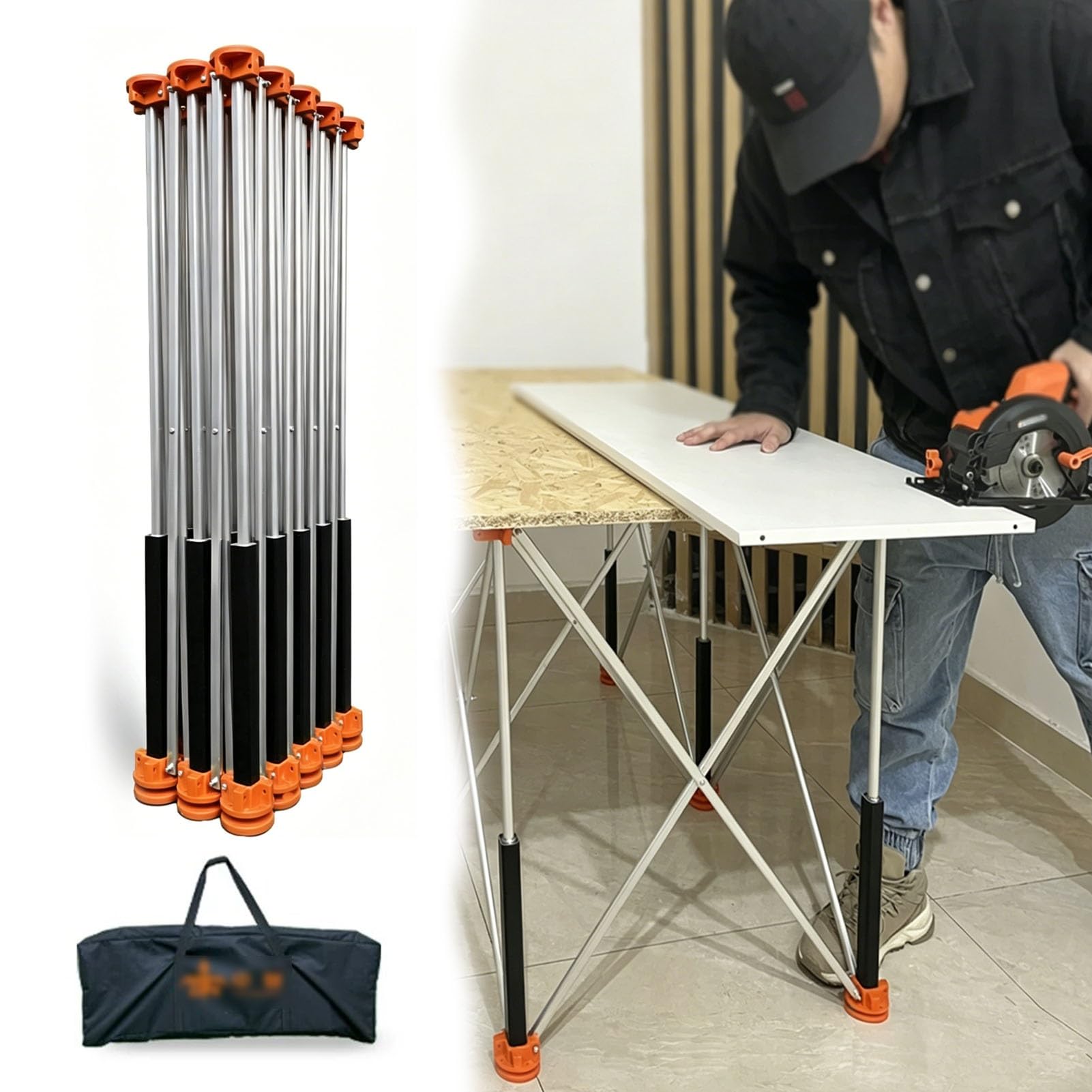 Portable Folding Workbench with Carrying Bag, 30 in High Lightweight Aluminum Spider Legs Work Stand, Collapsible Construction Table for Woodworkers(12 Legs)