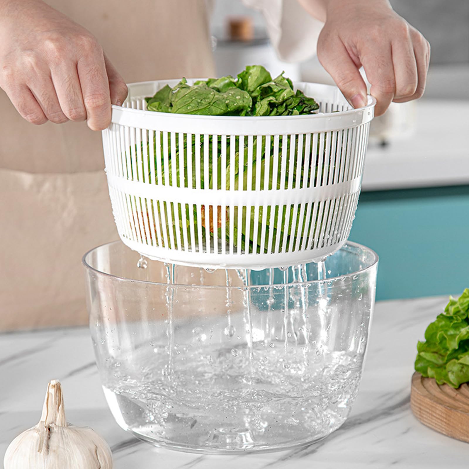 Centrifugador de ensalada – Secador de verduras multifunción con tapa de deshidratación, presiona y gira para verduras, hierbas, bayas y frutas
