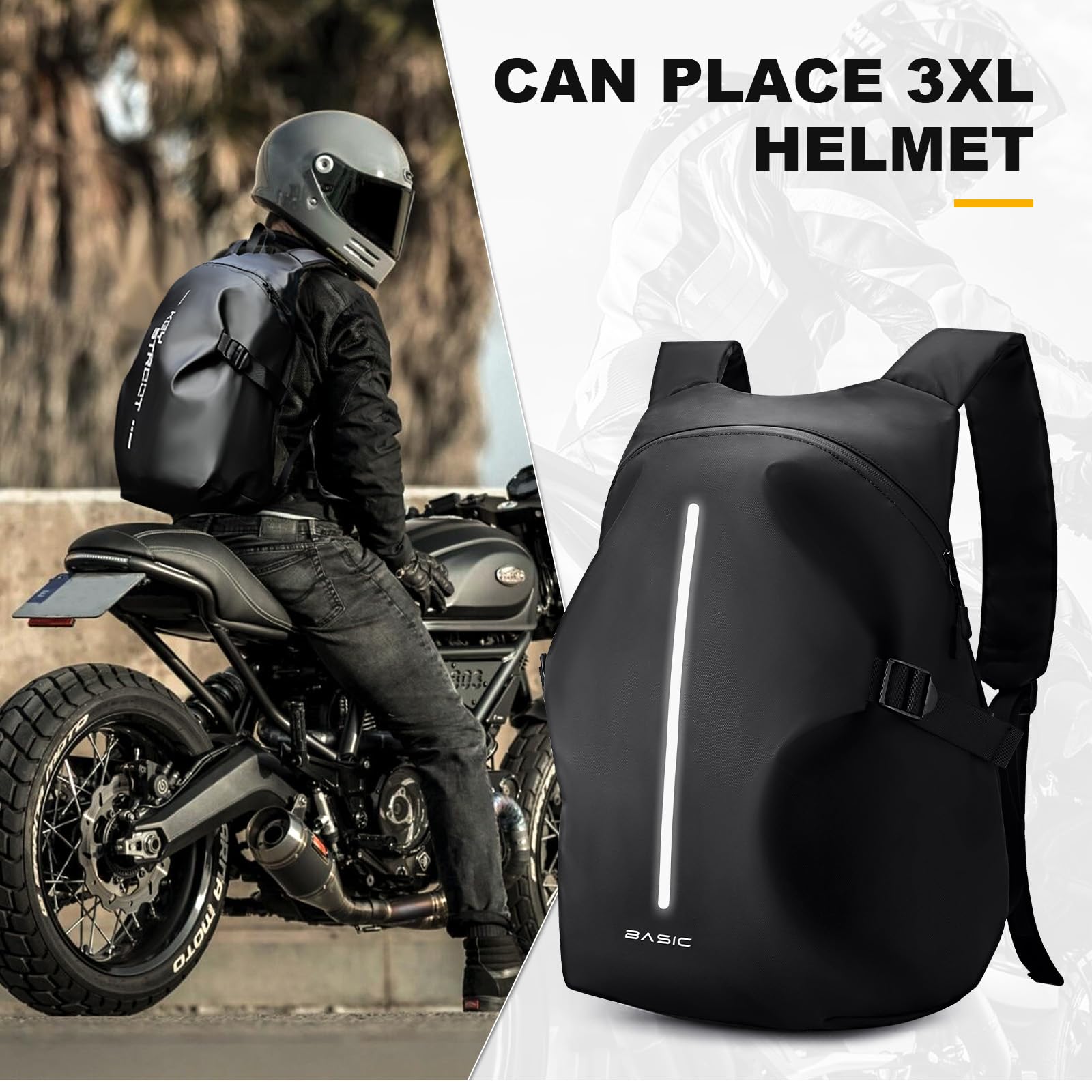 Zaino Portacasco da Moto, Zaino Uomo Donna Impermeabile Cinturino per Casco da Moto, Nero L
