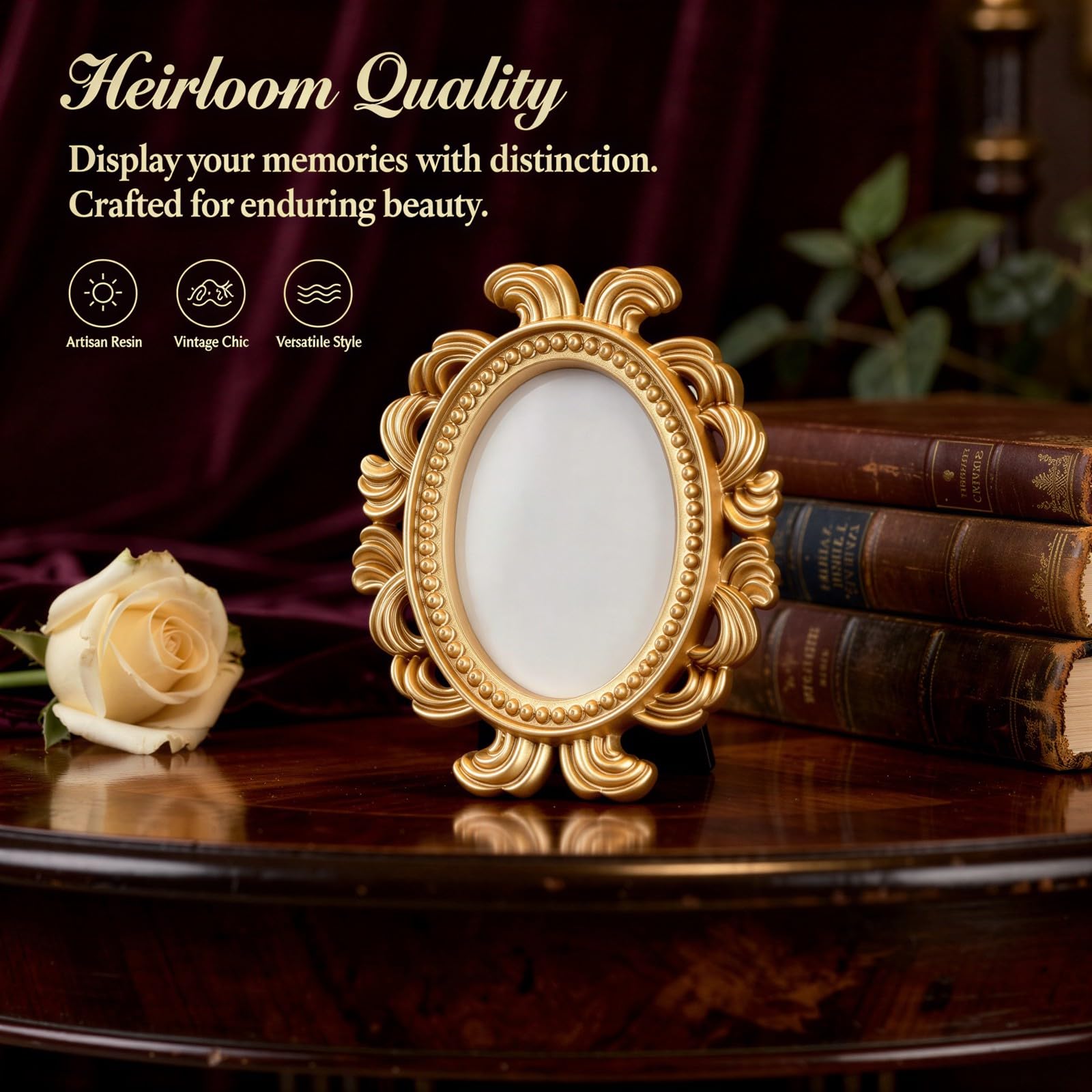 Lot de 12 mini cadres photo ovales dorés en résine sculptée baroque - 9,5 x 8 x 1,2 cm - Décoration de table ou murale pour photos à faire soi-même, décorations de mariage et de fête