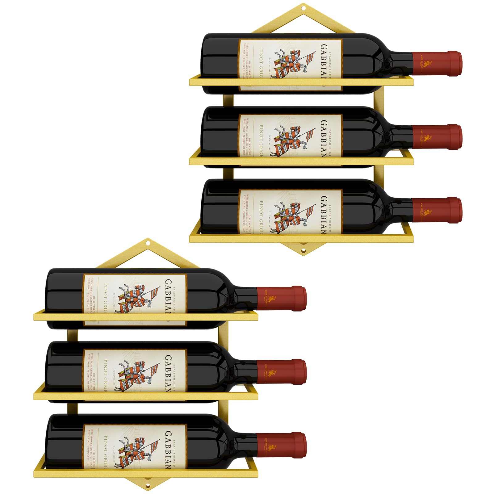 Casier à vin mural HZE, casier à vin mural en 2 pièces, casier à bouteilles mural à 3 niveaux, casier à bouteilles mural doré, convient pour les étagères murales de bars, cuisines et restaurants