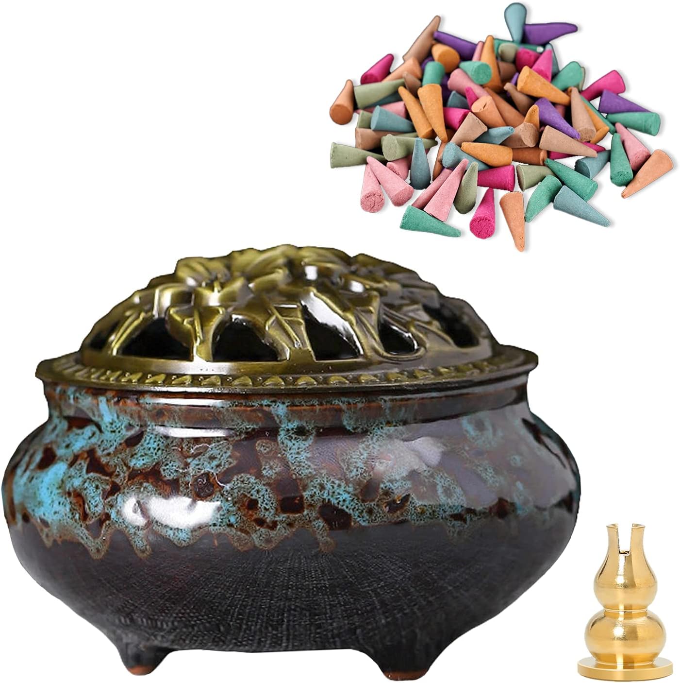 Kitchnexus Incense Censer Burner Holder Tibet Lotus Copper Alloy For
