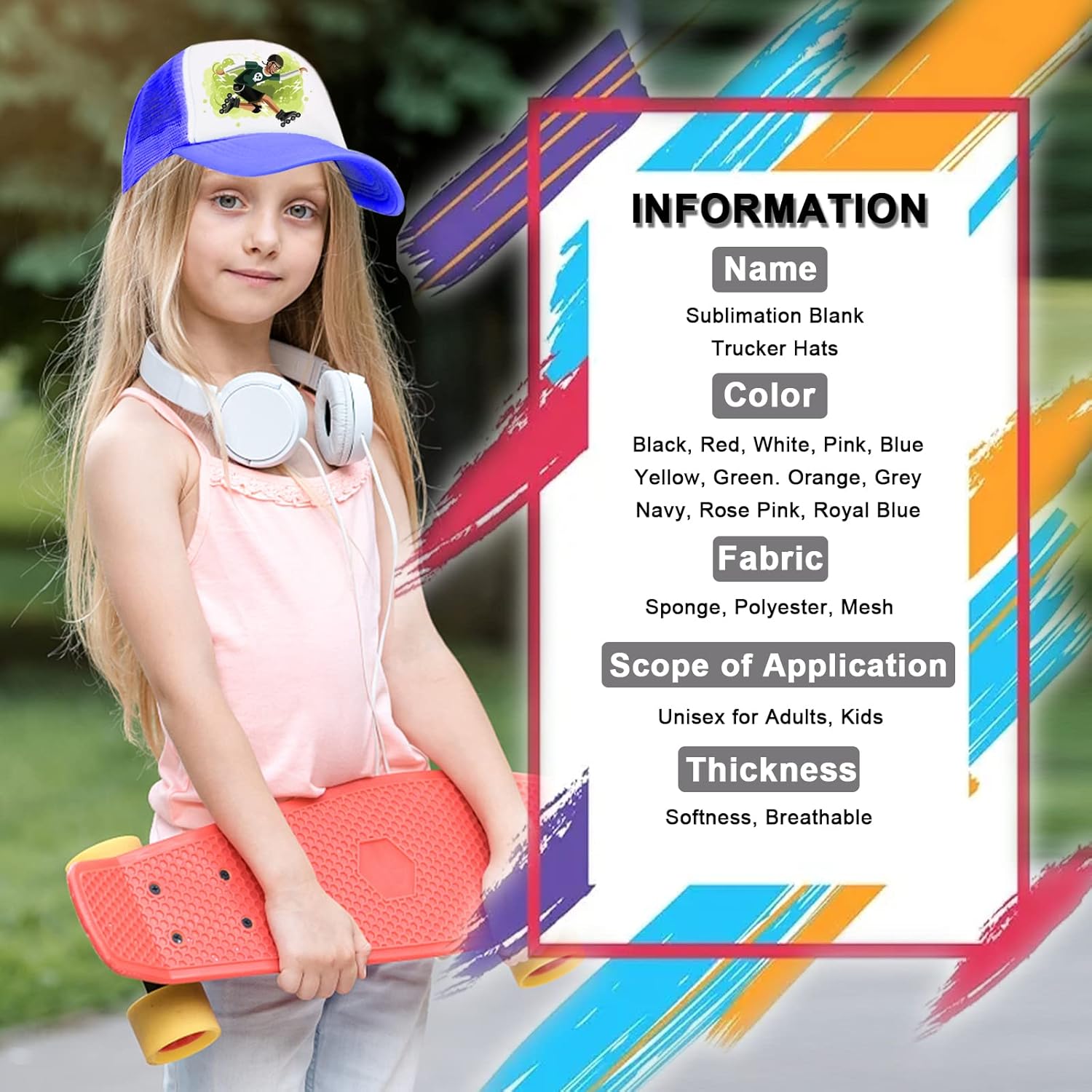 9 Pack Sublimation Blanks Baseball Cap Adjustable Polyester Mesh Cap Trucker Hats for Adults Kids Youth - Image 4