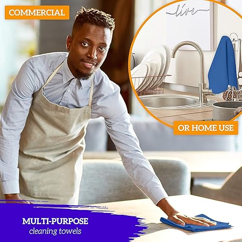 Vista 13 de GREEN LIFESTYLE Paquete de 150 toallas azules de 12 x 14 pulgadas, 100% algodón, superabsorbentes y duraderas para el automóvil, trapos reutilizables