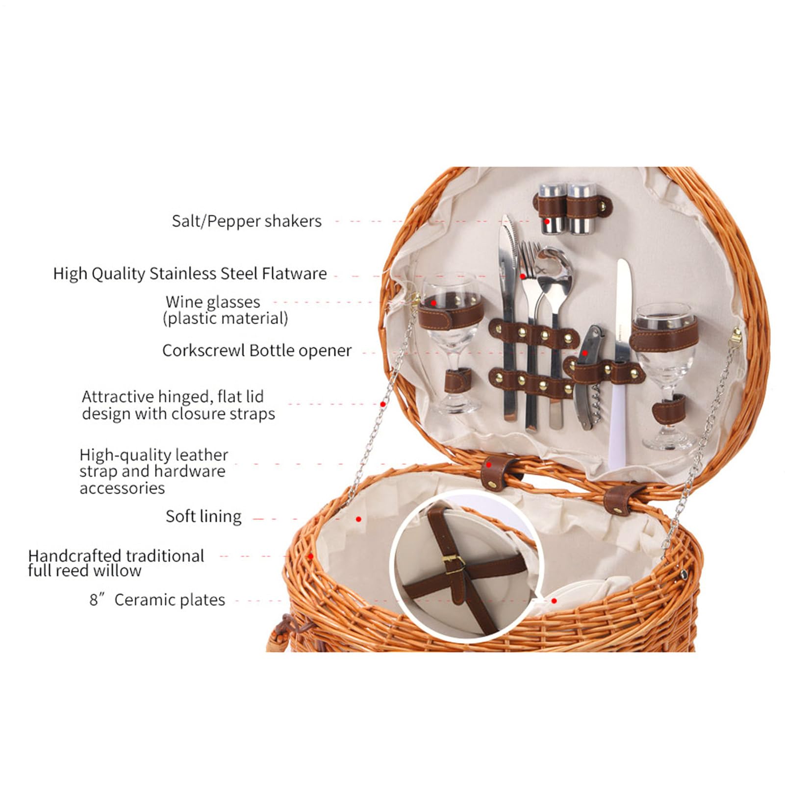 Canasta De Picnic Cesta Tejida En Forma Corazón Almacenamiento Sauce con | Manijas, Juego Vajillas, Revestimiento Tela Acampar, Boda, Comida Al Aire Libre, Día San Valentín, Navidad, Reunión Cumpleaño