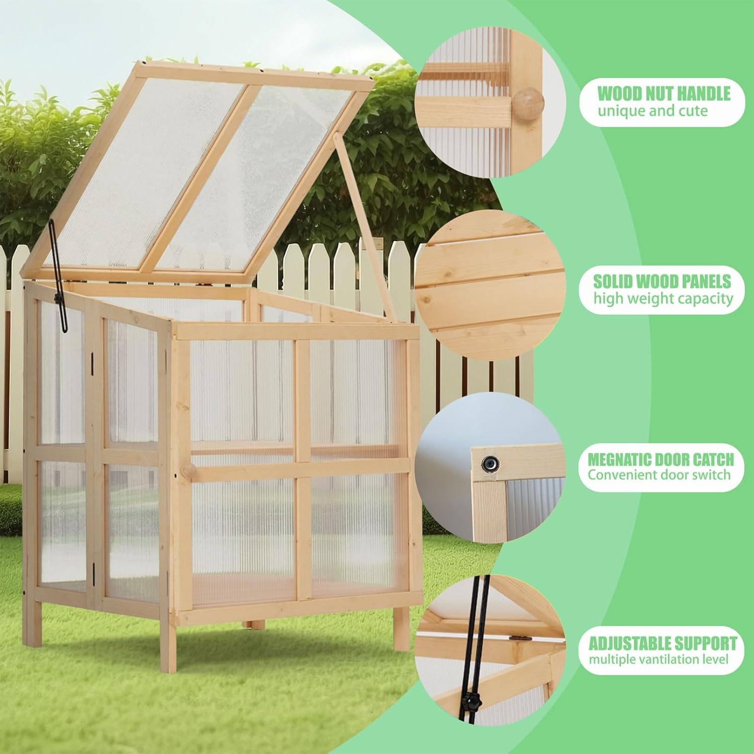 2 Tier Foldable Cold Frame Greenhouse with Shelves - Portable Wooden Garden Planter Box