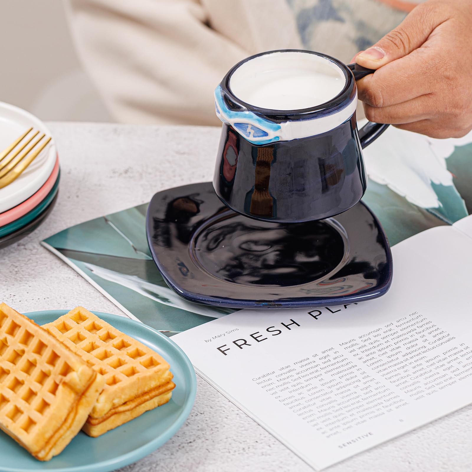 Straw Hat-Shaped Ceramic Mug With Saucer - Anime Themed Coffee Cup Set, 8.5oz, Fun Gift Idea