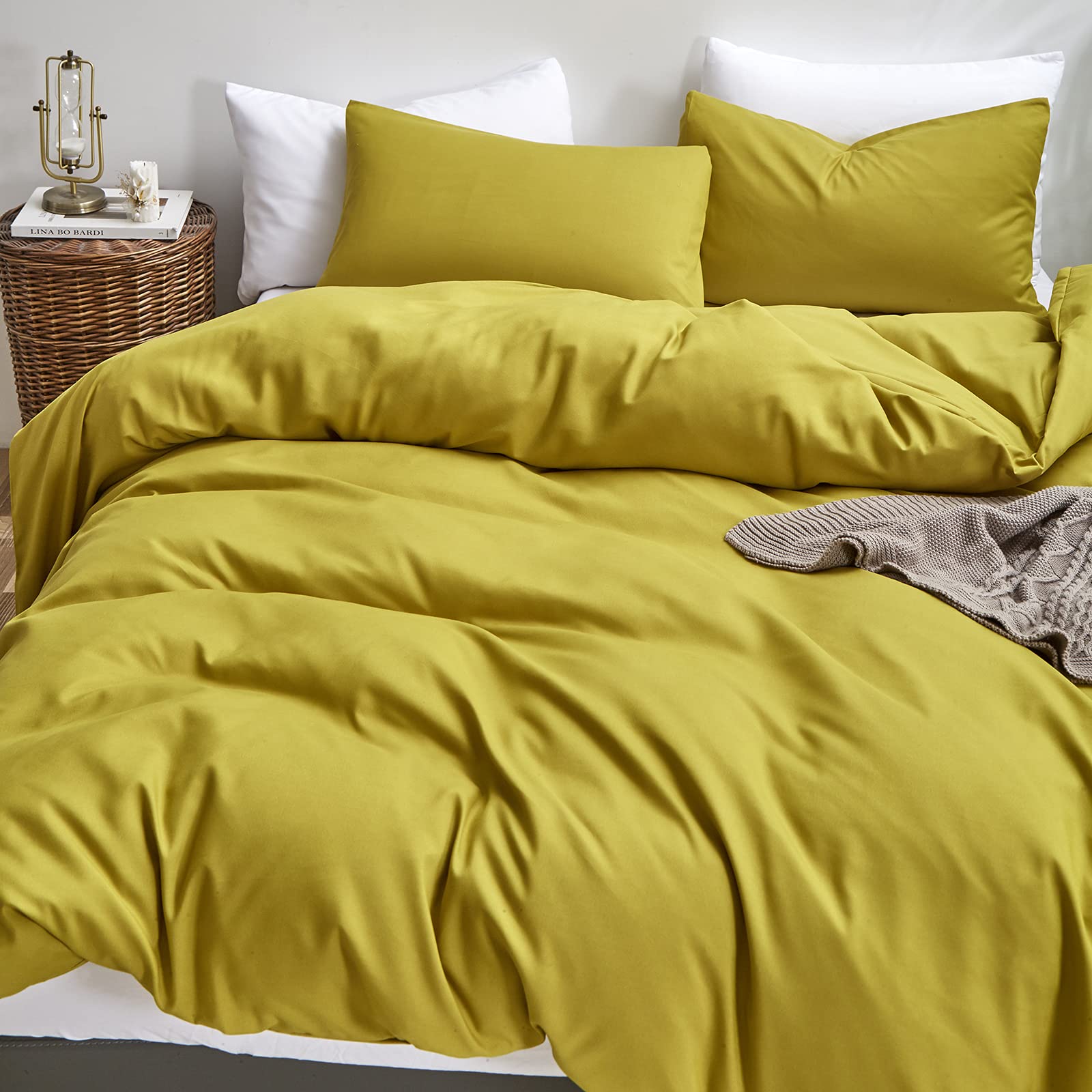 Luxlovery Moss Green zestaw kołder podwójny oliwkowy zielony zestaw pościeli solidny zielony miękki oddychający koc kołdry 3-częściowy zestaw pościeli na łóżko podwójne