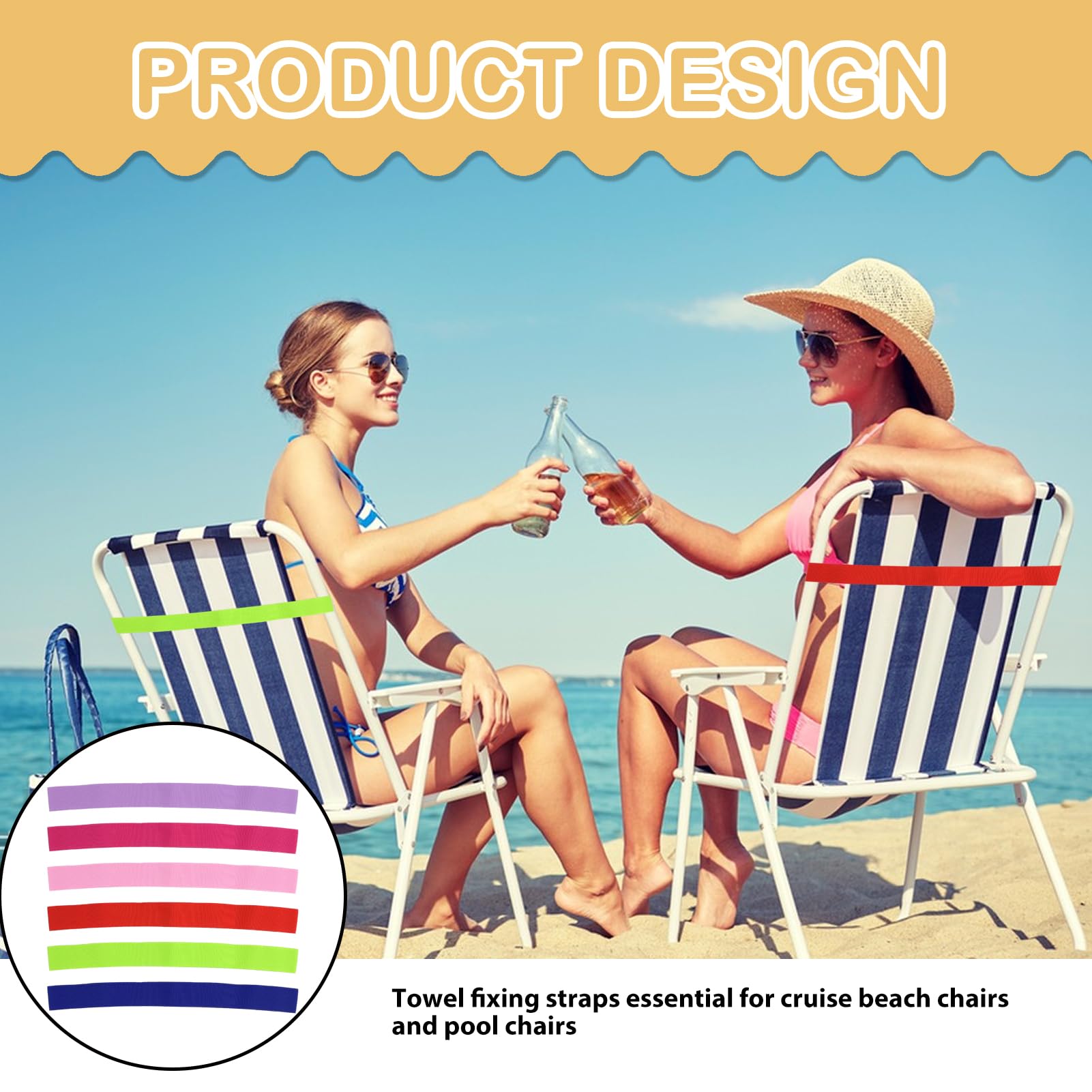 Paquete de 6 bandas de toalla para crucero, playa, tumbona, piscina, sillas de piscina, clips de toalla elásticos extra duraderos, sin broches, accesorios esenciales para cruceros y playa