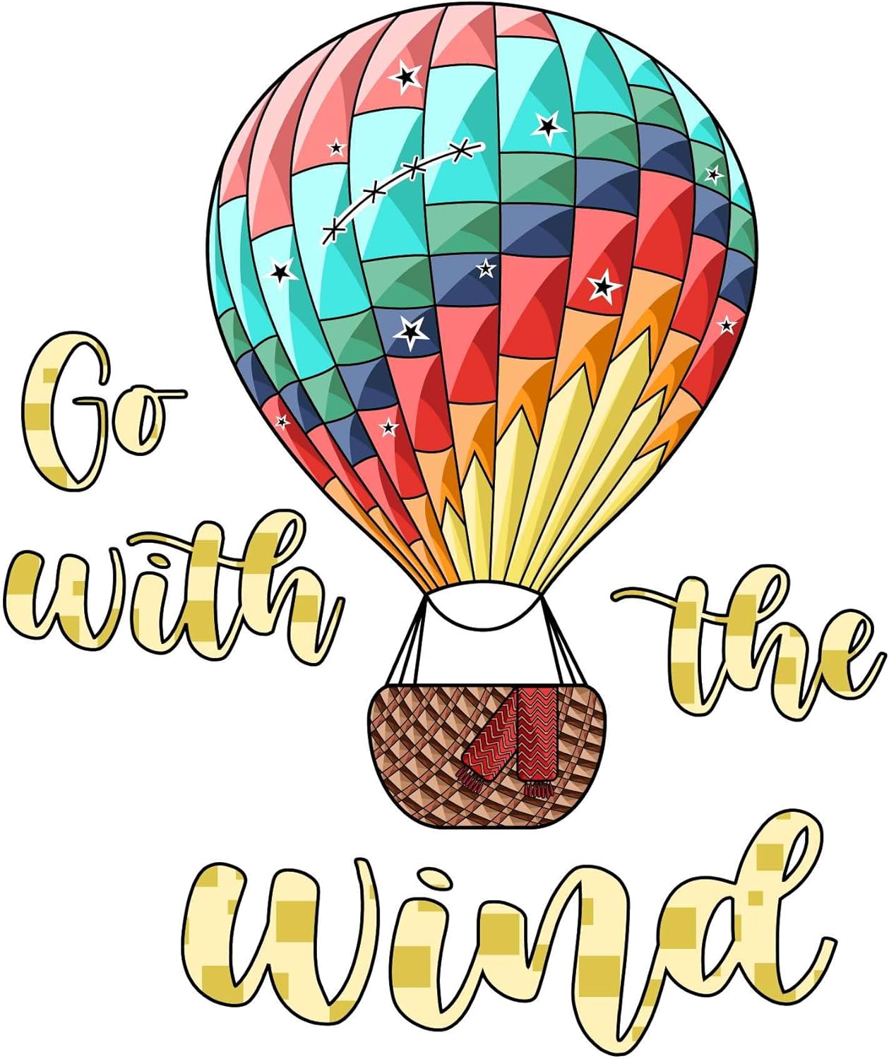 Cute Hot Air Balloon Wall Decal Go with The Wind Go with The Wind Quote with Cute Hot Air Balloon Size: 24 Inch X 30 Inch