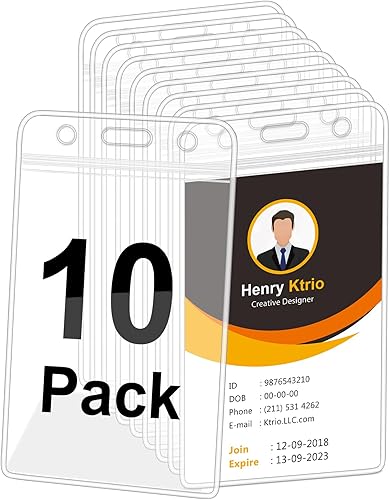 KTRIO Paquete de 10 portatarjetas de identificación vertical transparente con cremallera resellable, soporte impermeable para tarjetas de
