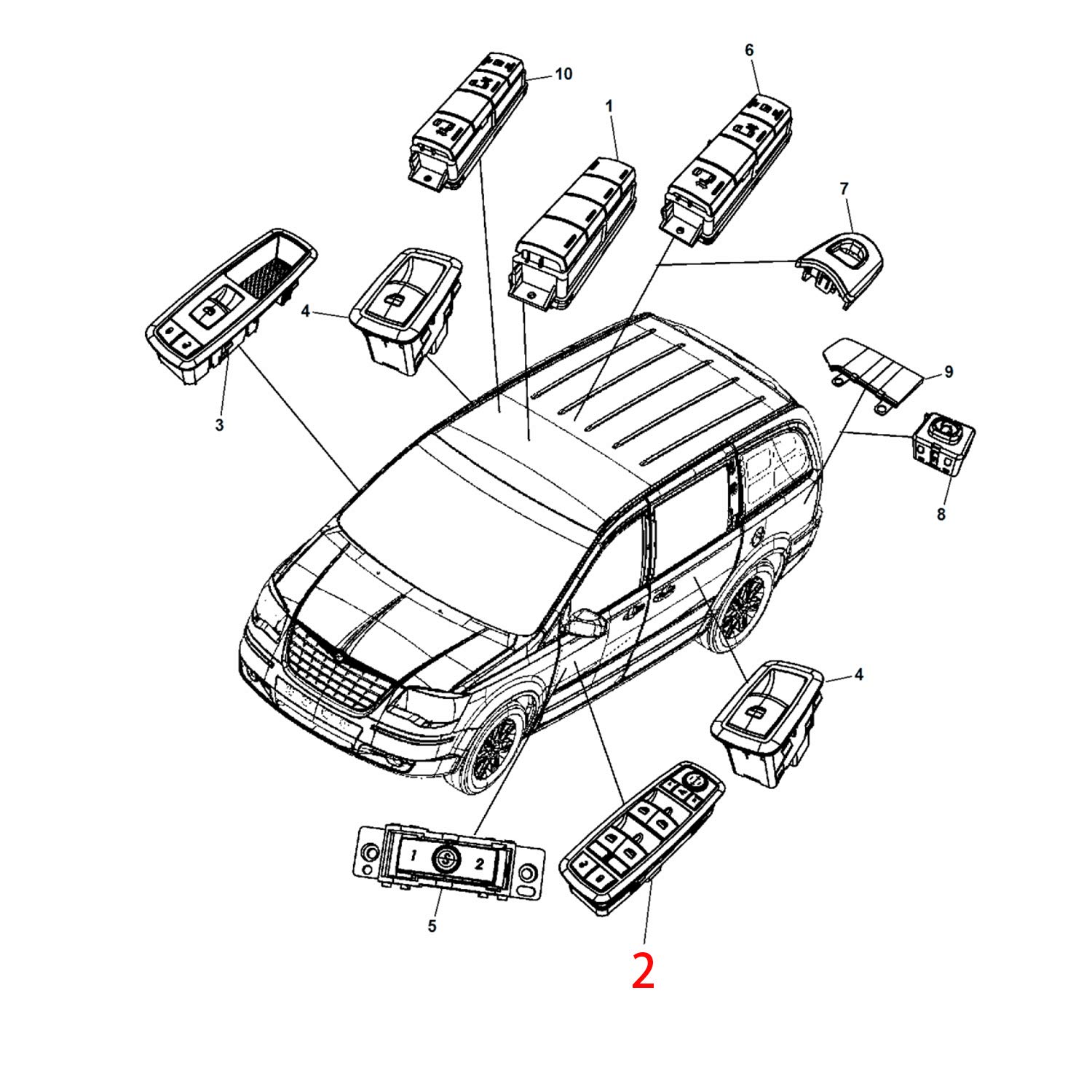 Master Power Window Switch Driver Side For Dodge Grand Caravan 2012-2017, Chrysler Town & Country, Ram C/V