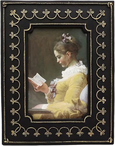 SYLVIA'S SHOP Marco de fotos vintage de 4 x 6 pulgadas, marco de fotos de lujo adornado negro antiguo y dorado, para mesa y pared, decoración retro